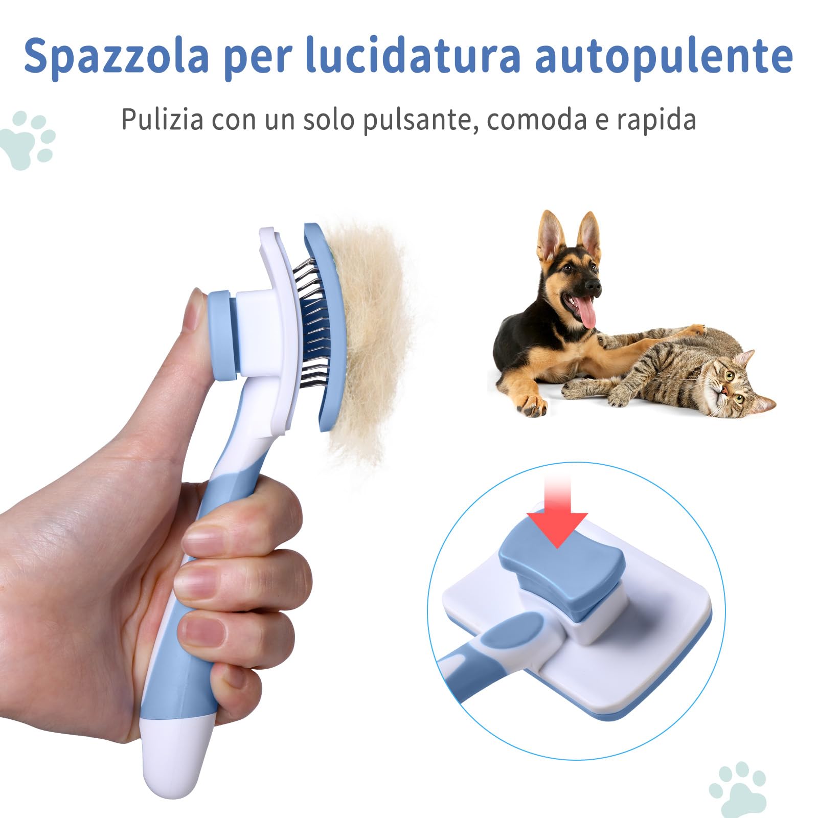 Brosse Autonettoyante Vinabo Chien & Chat – Poils Longs & Courts, Démêlané Doux