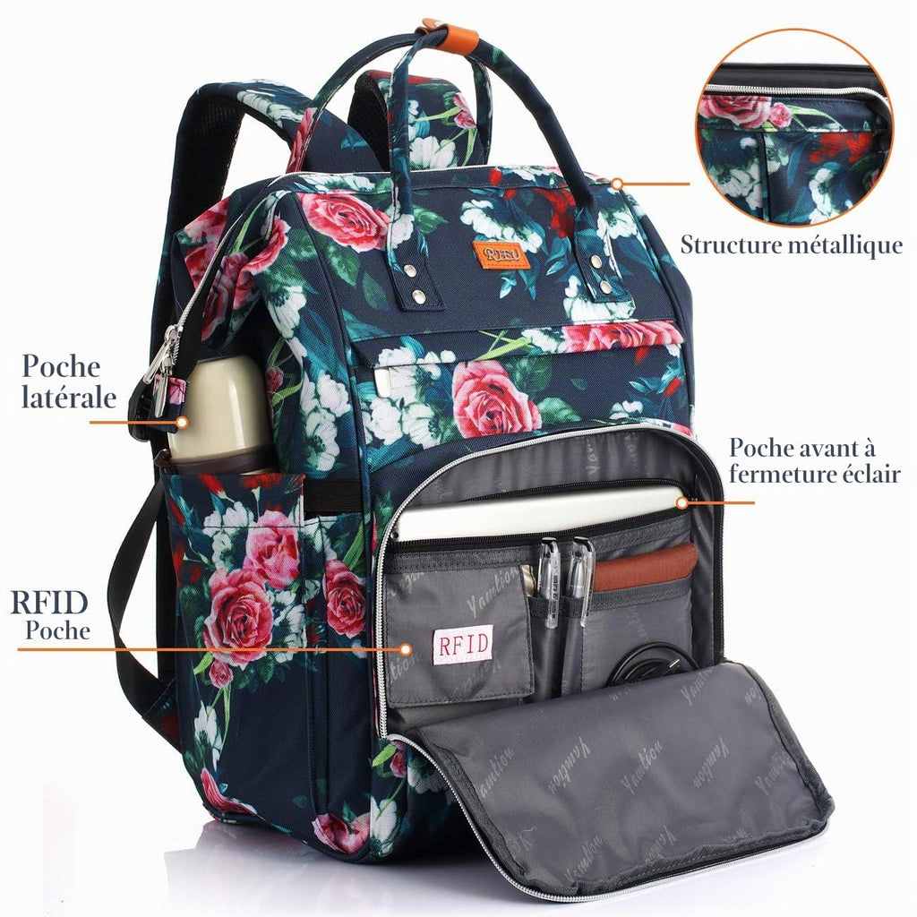 Sac à Dos Femme – Ordinateur Portable 15,6" & 17,3", Port USB, Poche RFID, Grande Capacité – École, Travail, Voyage