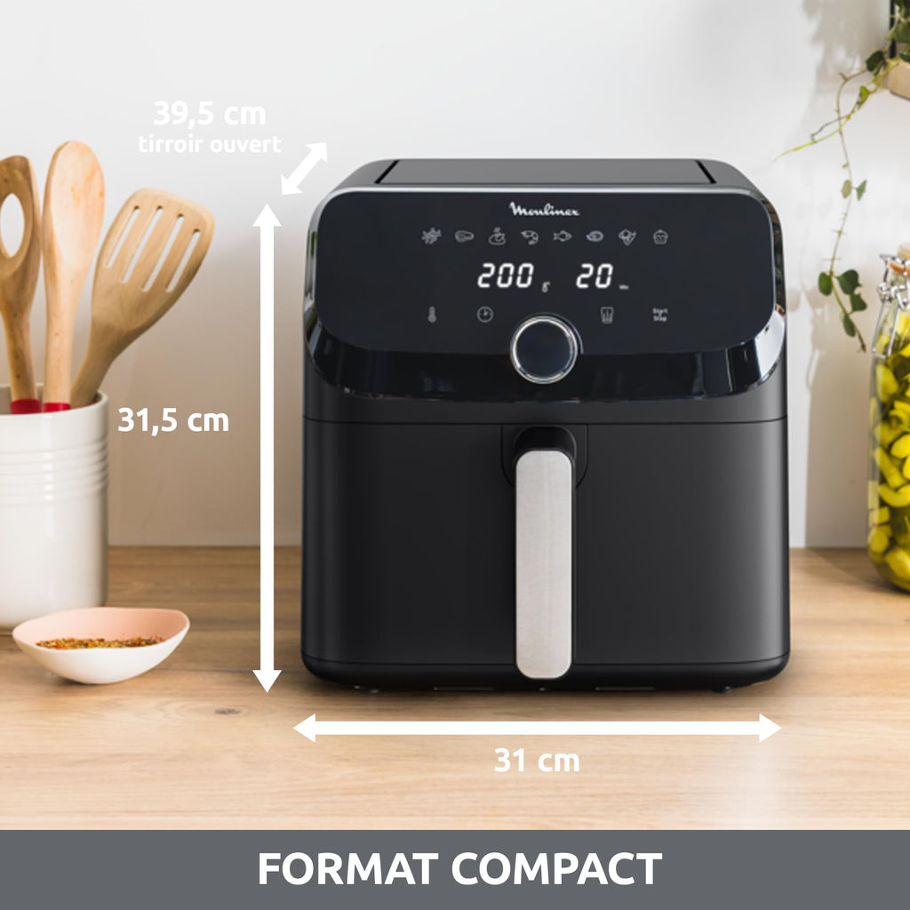 Moulinex Friteuse sans huile + Gril, Capacité XL 4,6L, Jusqu'à 6 personnes, 8 Programmes automatiques, Air Fryer, Ecran tactile digital, Température réglable, Easy Fry & Grill 2en1, EZ505810