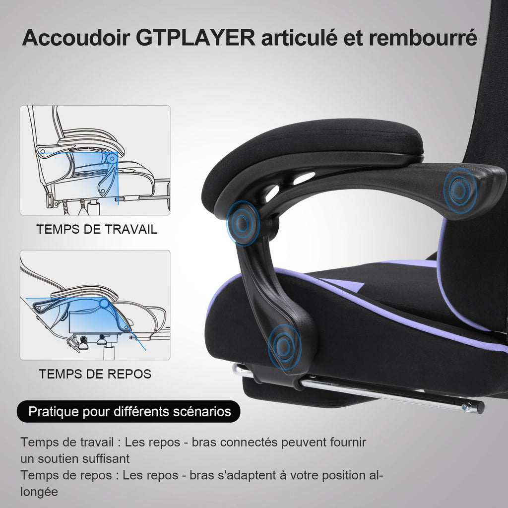 GTPLAYER Chaise Gaming Ergonomique, Fauteuil Gamer, Chaise Bureau, Dossier réglable à 135°, Hauteur Réglable, Repose-Pieds rétractables, Simili Cuir, Supporte 150 kg, Bleu