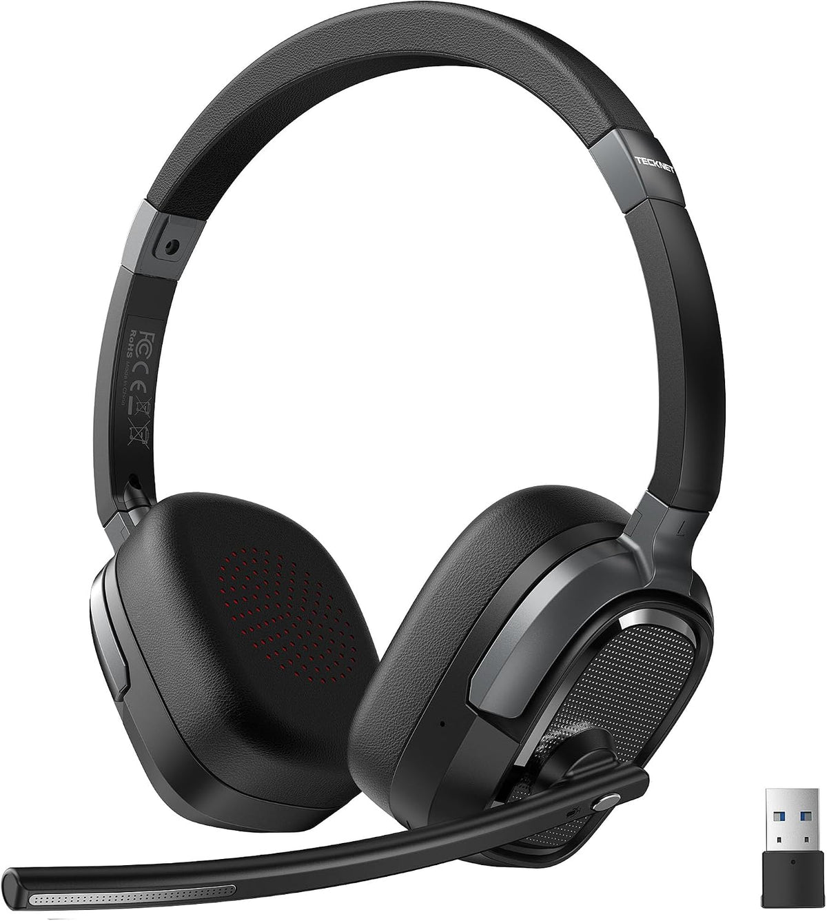 TECKNET Casque Bluetooth 6.0 sans Fil avec Micro ENC Anti-Bruit – 40h Autonomie, Adaptateur USB-A, Double Connexion – PC, Télétravail, Visioconférence