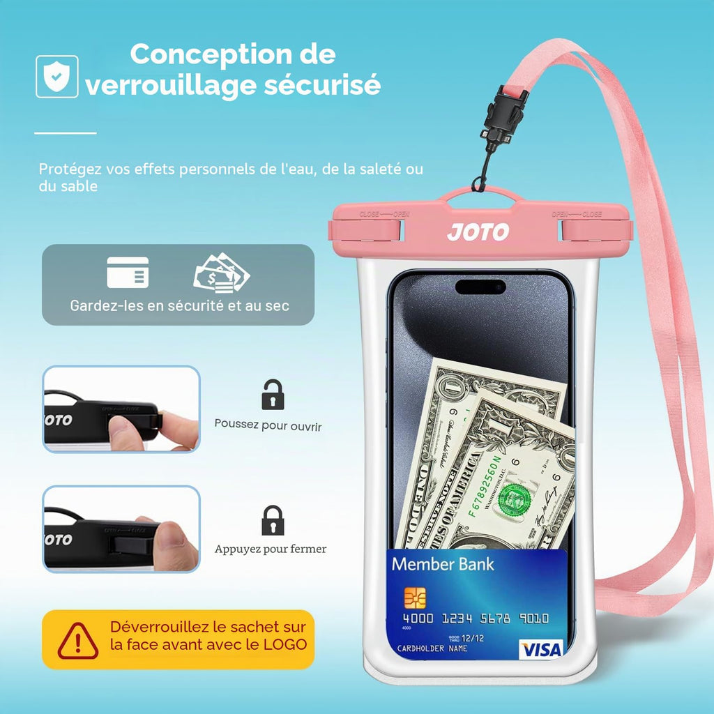 JOTO Pochette Étanche Smartphone IPX8 – Lot de 2, Compatible iPhone 17 à 11, Samsung Galaxy, Redmi, jusqu'à 7 Pouces