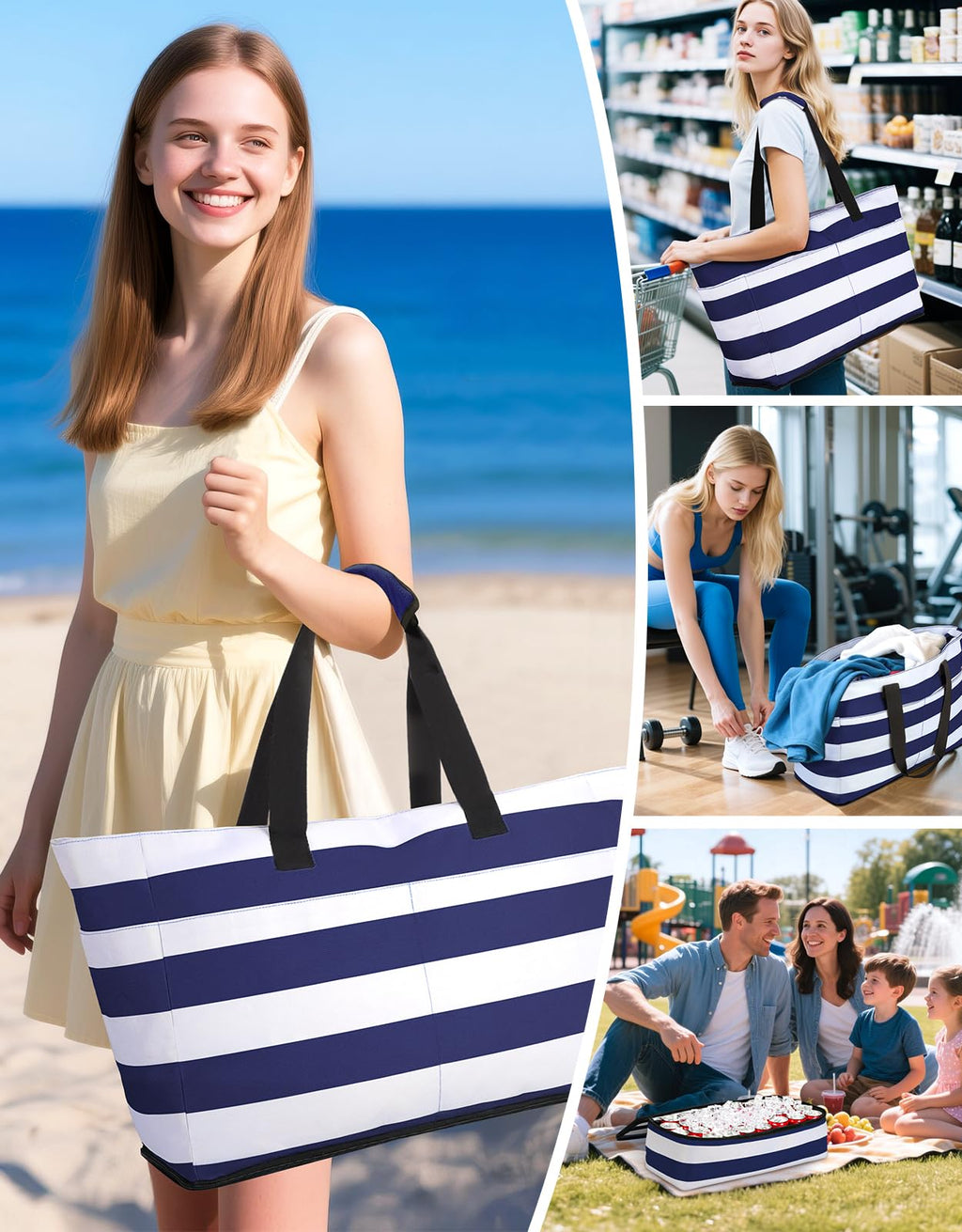 CIRYCASE Sac de Plage XXL 54L avec Isotherme Détachable – Étanche, Compartiment Sec-Humide, Pliable, Femme/Famille