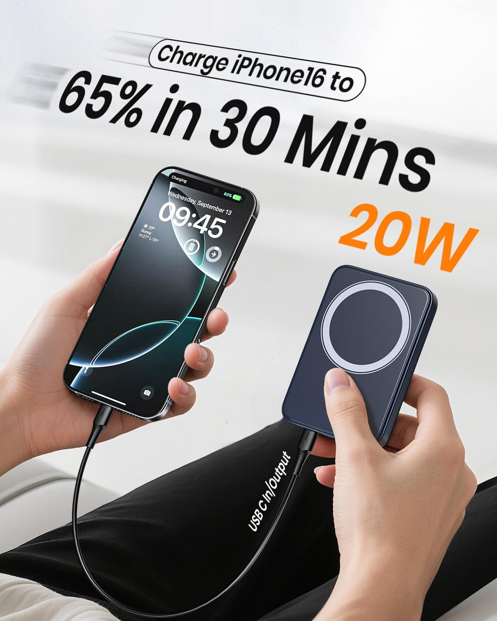 A ADDTOP Magnétique Batterie Externe 10000mAh, 20W USB-C & 15W sans Fil Charge Rapide for Magnet Powerbank Portable Chargeur Con LED Compatible avec iPhone 17 16 15 14 13 12 Séries
