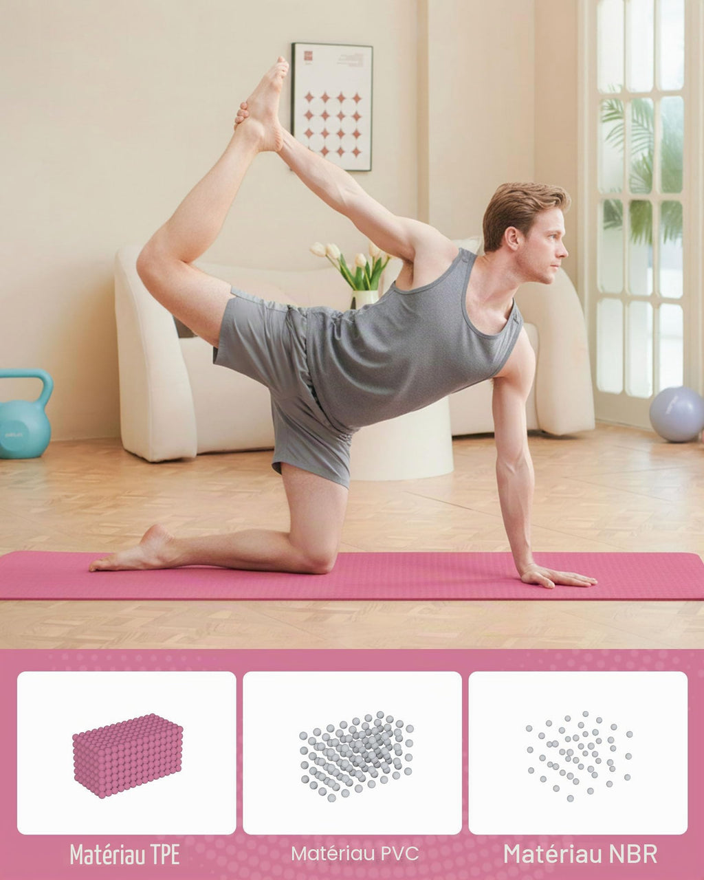 Good Nite Tapis de Yoga de Gymnastique de Exercice Fitness Tapis Fitness Antidérapant de Sport de Pilates avec Sangle de Transport 183 x 61 x 0,6 cm