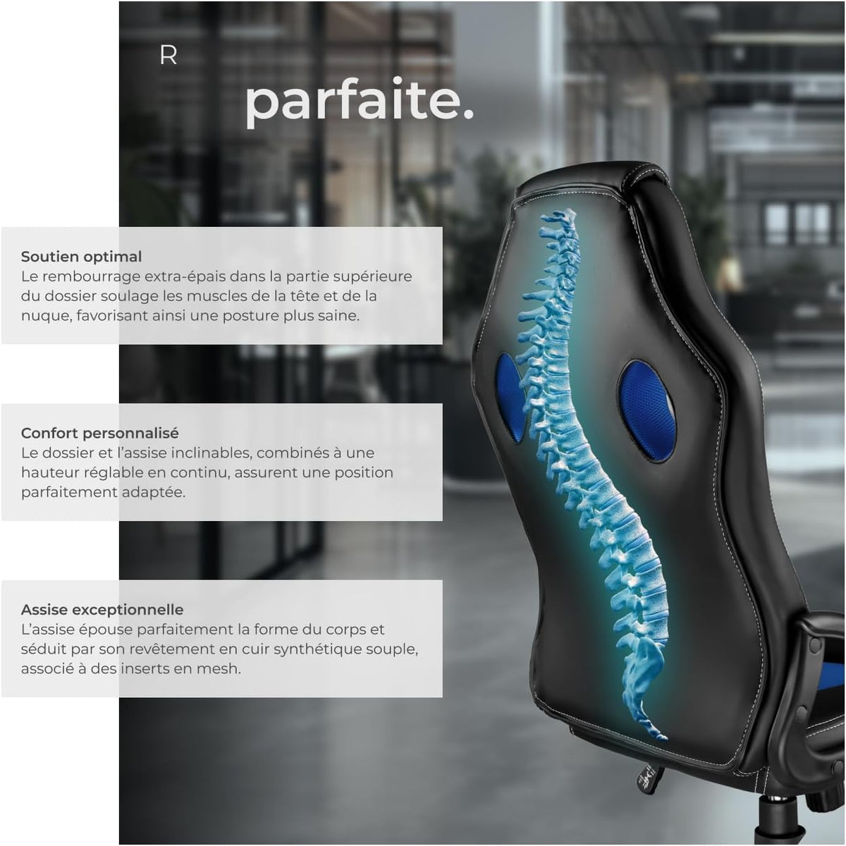 TecTake® Chaise de Bureau Fauteuil de Bureau Fauteuil pivotant Design Chaise Gaming, Siege Ergonomique, Fauteuil avec Accoudoirs, Rembourrage épais, Roulette, Hauteur réglable Teletravail