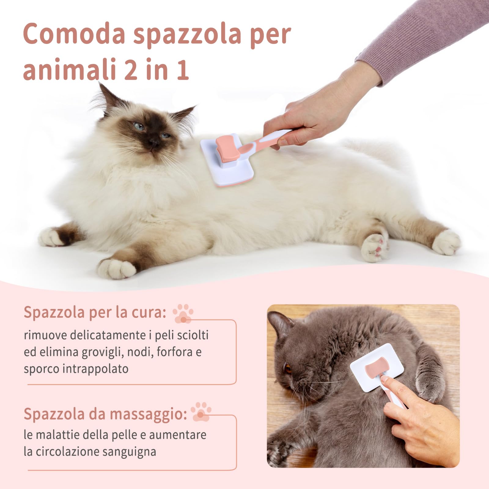 Brosse Autonettoyante Vinabo Chien & Chat – Poils Longs & Courts, Démêlané Doux