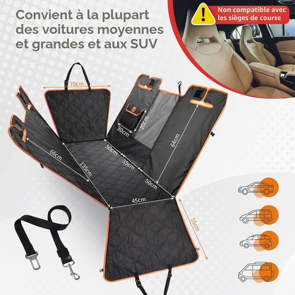 KYG Housse de Siège d'auto pour Chien Banquette Arrière Antidérapant et Imperméable Mise à Niveau Matérielle avec Fenêtre de Visualisation Protection Coffre Universelle Voiture 135X148 cm Noir
