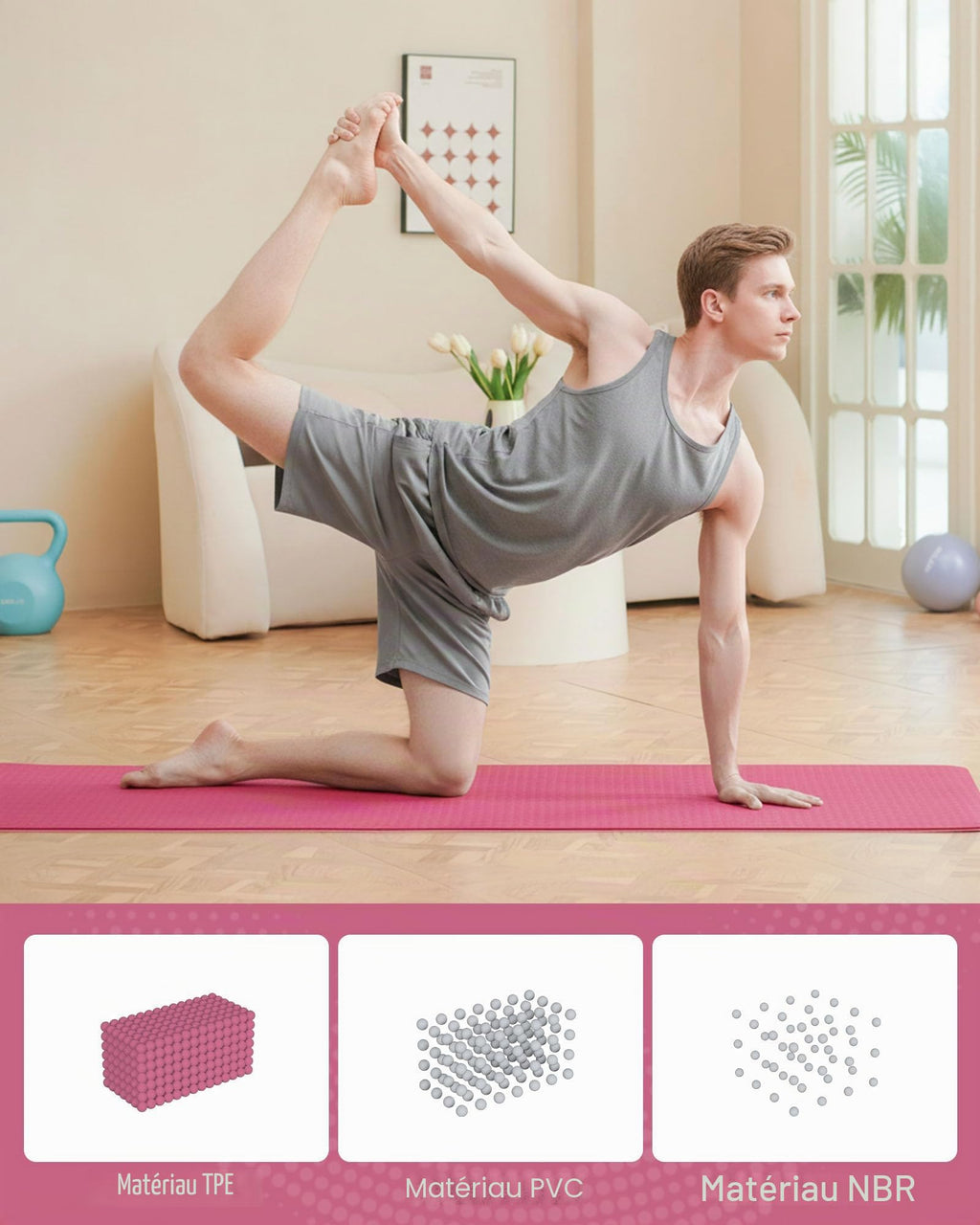 Good Nite Tapis de Yoga de Gymnastique de Exercice Fitness Tapis Fitness Antidérapant de Sport de Pilates avec Sangle de Transport 183 x 61 x 0,6 cm