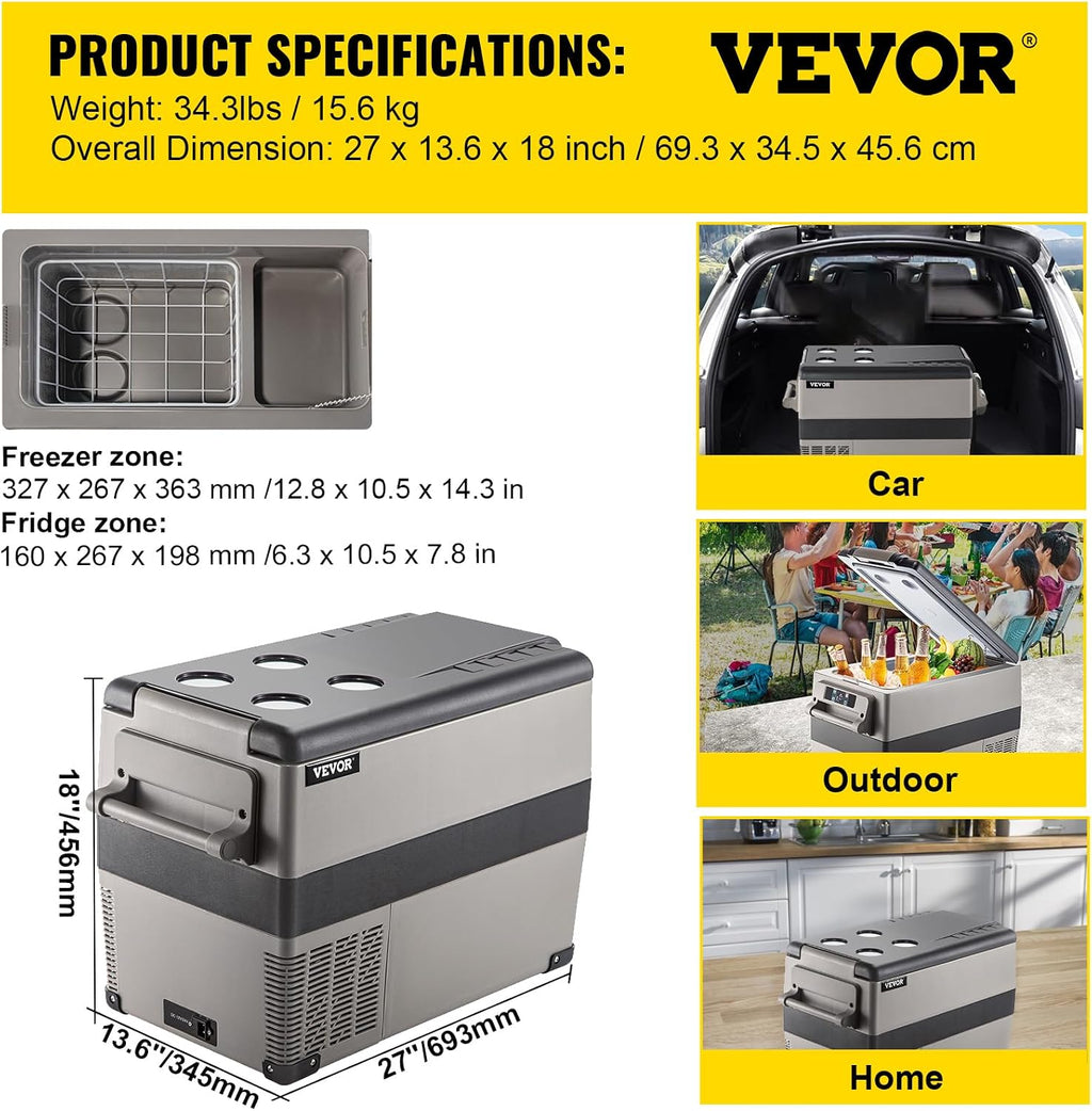 VEVOR Glacière Électrique Voiture, 45 L, Réfrigérateur Portable à Compression, 60 W, Mini Frigo, 69,3x34,5x45,6 cm, Glacière Électrique, Mini Congélateur Compresseur pour Maison/Voiture/Camping