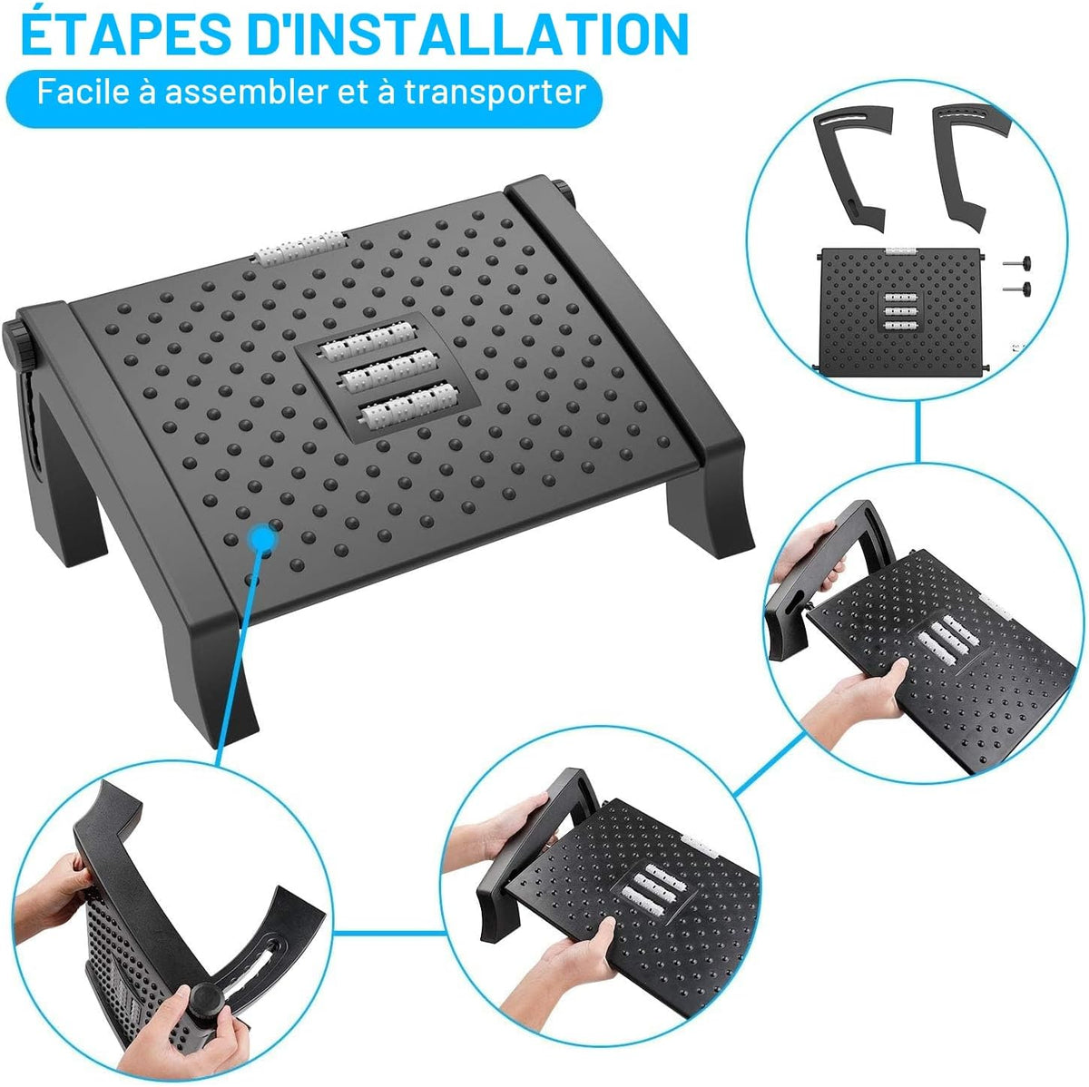 Repose-pieds Bureau Ergonomique – Massage Acupression, 6 Hauteurs Réglables, Antidérapant – Soulage Dos & Fatigue