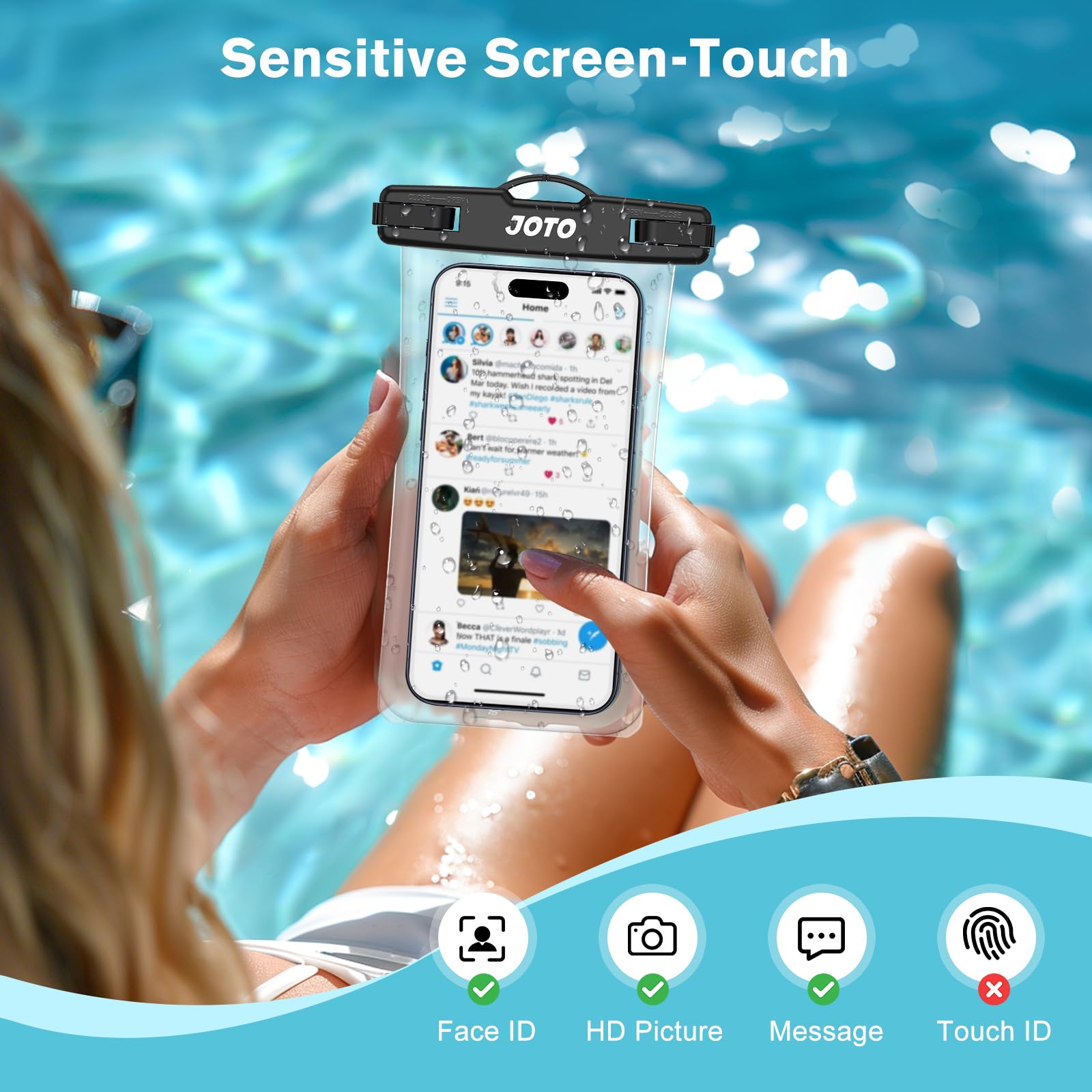 JOTO Pochette Étanche Smartphone IPX8 – Lot de 2, Compatible iPhone 17 à 11, Samsung Galaxy, Redmi, jusqu'à 7 Pouces