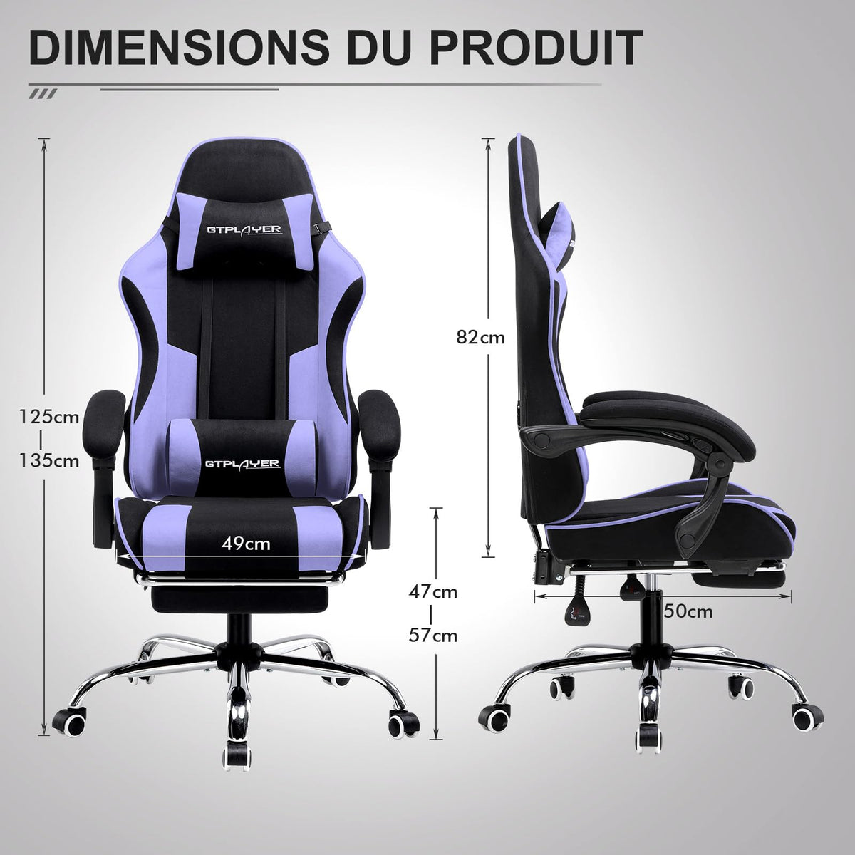 GTPLAYER Chaise Gaming Ergonomique, Fauteuil Gamer, Chaise Bureau, Dossier réglable à 135°, Hauteur Réglable, Repose-Pieds rétractables, Simili Cuir, Supporte 150 kg, Bleu