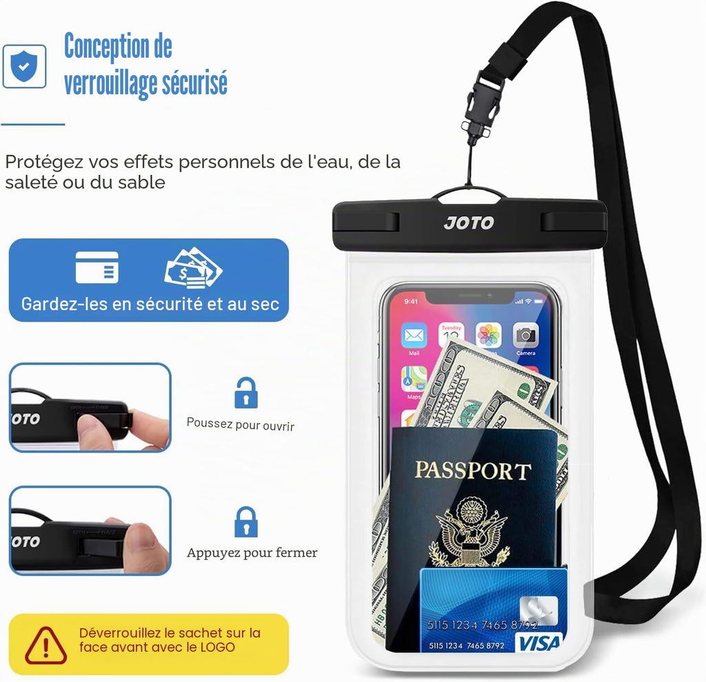 JOTO Pochette Étanche Smartphone IPX8 – Lot de 2, Compatible iPhone 17 à 11, Samsung Galaxy, Redmi, jusqu'à 7 Pouces