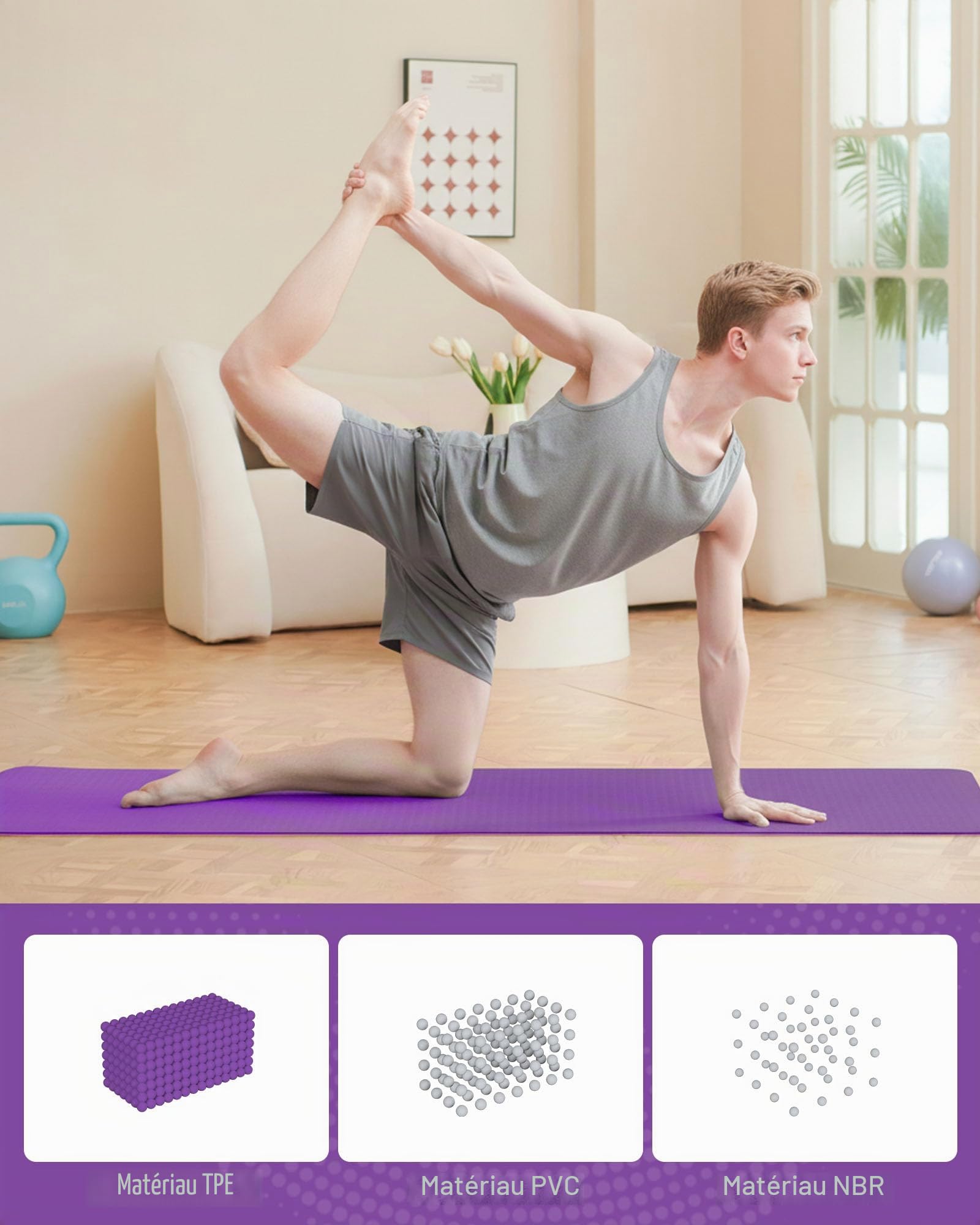 Good Nite Tapis de Yoga de Gymnastique de Exercice Fitness Tapis Fitness Antidérapant de Sport de Pilates avec Sangle de Transport 183 x 61 x 0,6 cm