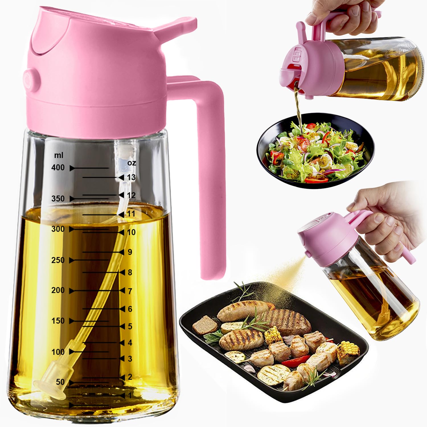 TrendPlain Vaporisateur Huile Cuisine 470ml – Spray 2-en-1 Air Fryer, Salades & Cuisson (Noir)