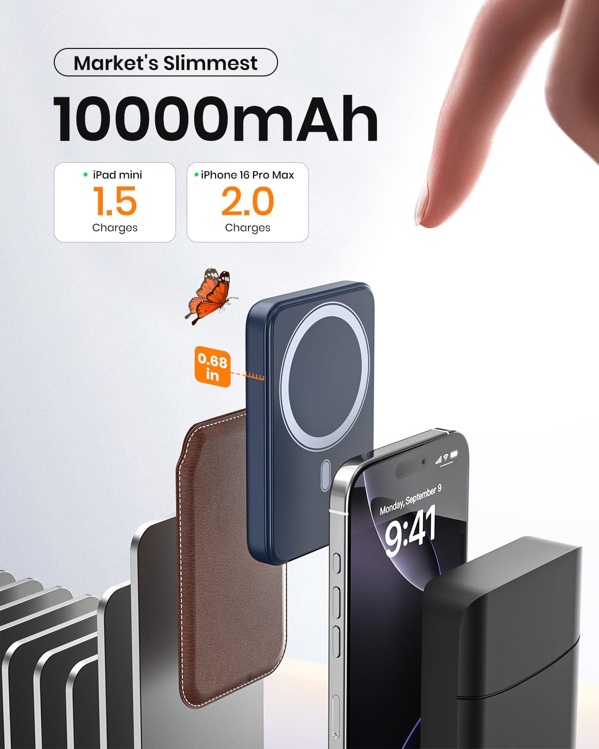 A ADDTOP Magnétique Batterie Externe 10000mAh, 20W USB-C & 15W sans Fil Charge Rapide for Magnet Powerbank Portable Chargeur Con LED Compatible avec iPhone 17 16 15 14 13 12 Séries