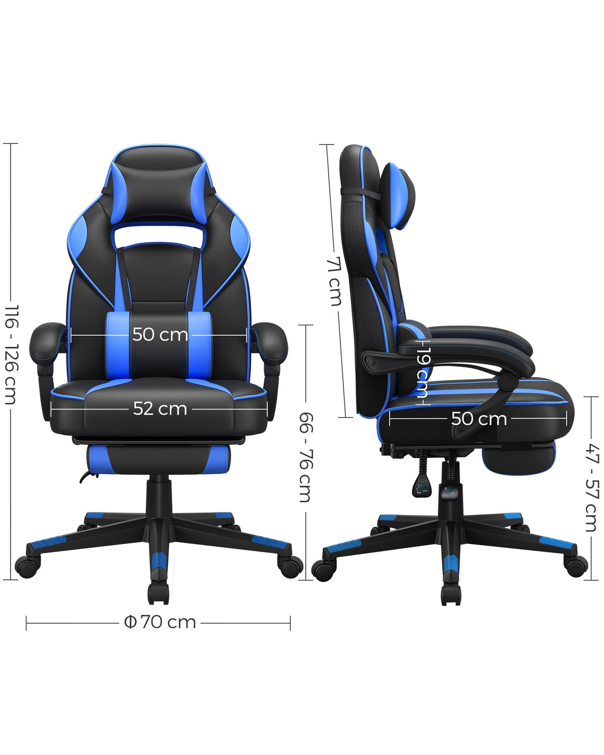 SONGMICS Fauteuil de Bureau Gaming OBG073B03 – Ergonomique, Repose-pieds, Appui-tête, 150 kg