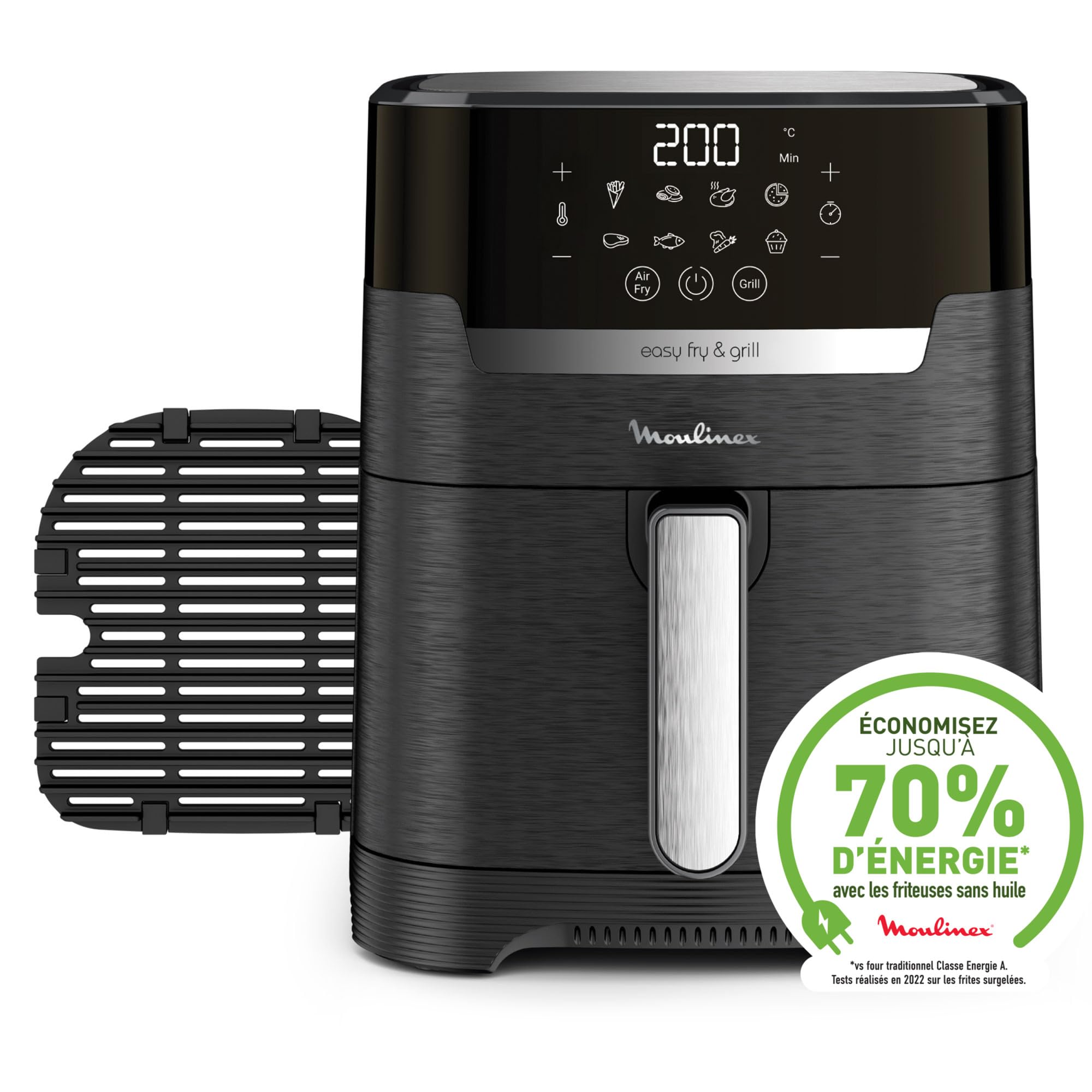 Moulinex Friteuse sans huile + Gril, Capacité XL 4,6L, Jusqu'à 6 personnes, 8 Programmes automatiques, Air Fryer, Ecran tactile digital, Température réglable, Easy Fry & Grill 2en1, EZ505810