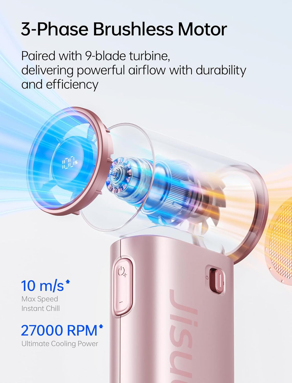 JISULIFE Ventilateur Portable, Turbo Power High Speed Air [18h Max temps de Refroidissement], vent à 5 Vitesses, Rechargeable de 5000 mAh, Design de Poche, Ventilateur Personnel pour Voyagee Noir