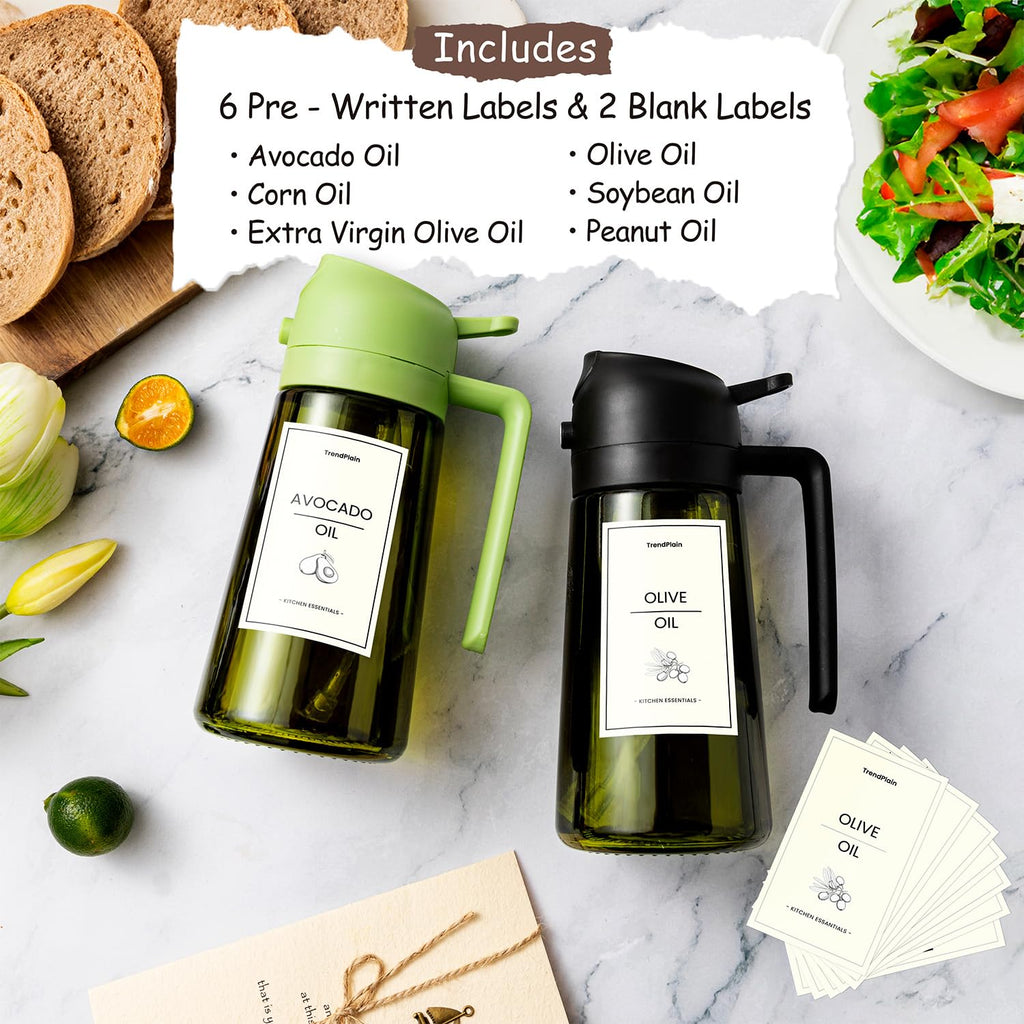 TrendPlain Vaporisateur Huile Cuisine 470ml – Spray 2-en-1 Air Fryer, Salades & Cuisson (Noir)