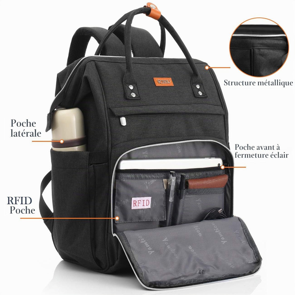 Sac à Dos Femme – Ordinateur Portable 15,6" & 17,3", Port USB, Poche RFID, Grande Capacité – École, Travail, Voyage