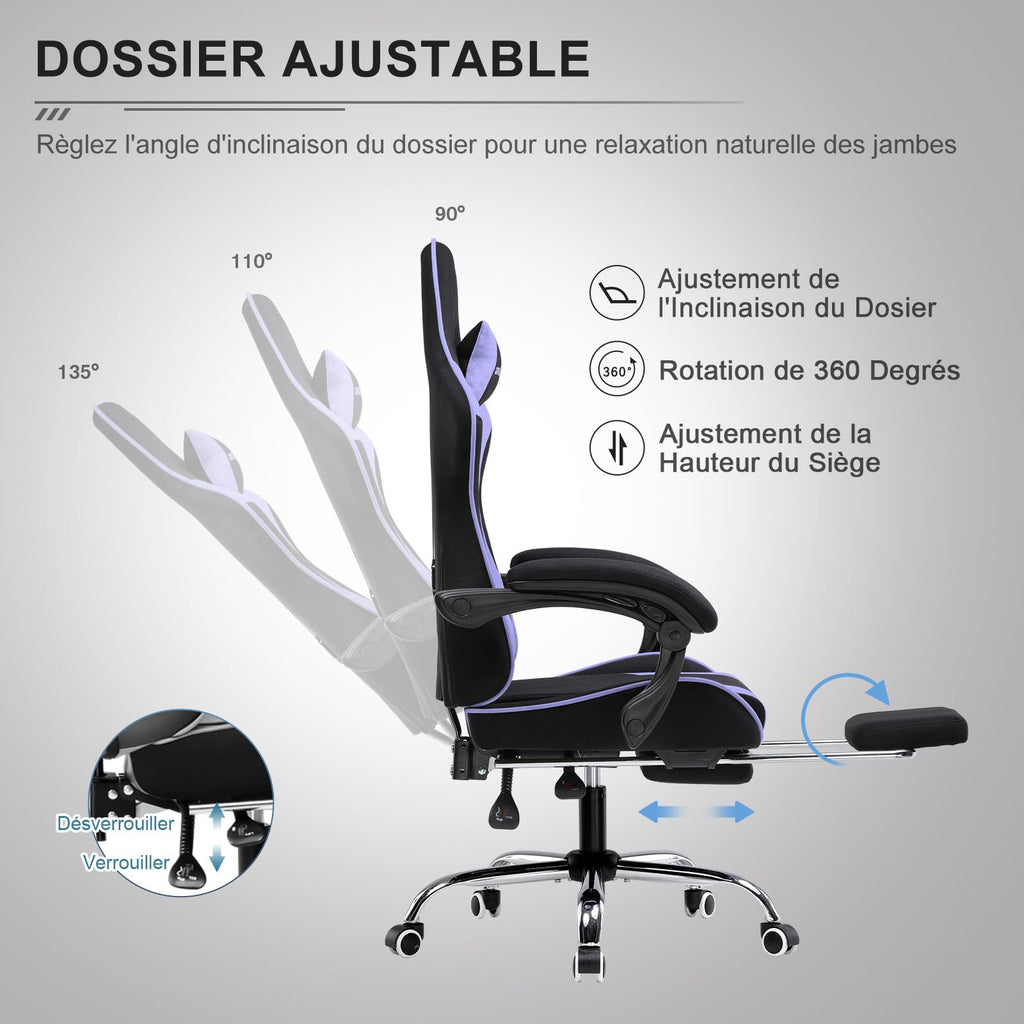 GTPLAYER Chaise Gaming Ergonomique, Fauteuil Gamer, Chaise Bureau, Dossier réglable à 135°, Hauteur Réglable, Repose-Pieds rétractables, Simili Cuir, Supporte 150 kg, Bleu