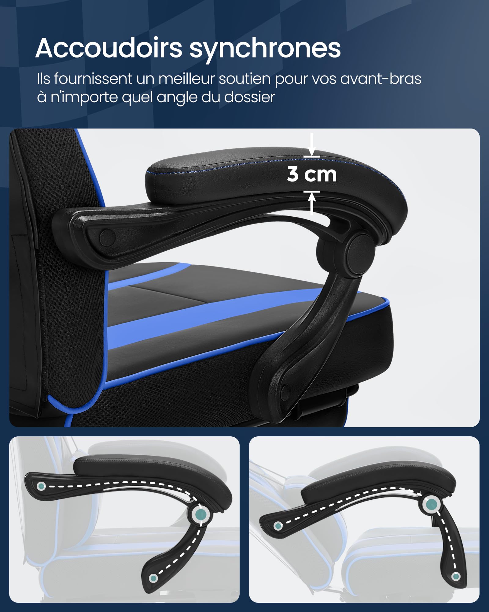 SONGMICS Fauteuil de Bureau Gaming OBG073B03 – Ergonomique, Repose-pieds, Appui-tête, 150 kg