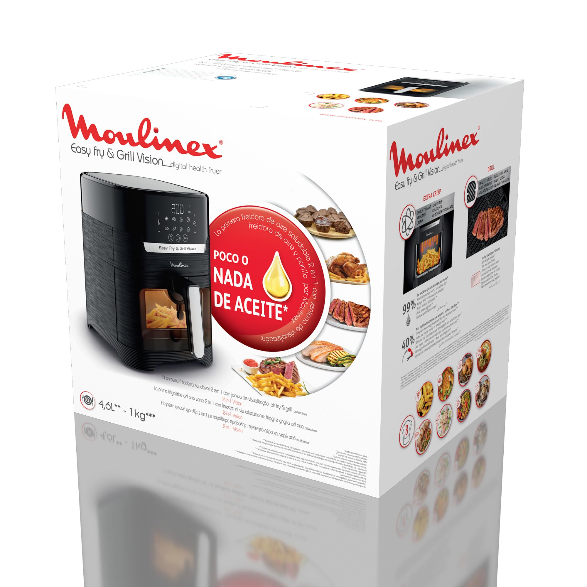 Moulinex Friteuse sans huile + Gril, Capacité XL 4,6L, Jusqu'à 6 personnes, 8 Programmes automatiques, Air Fryer, Ecran tactile digital, Température réglable, Easy Fry & Grill 2en1, EZ505810