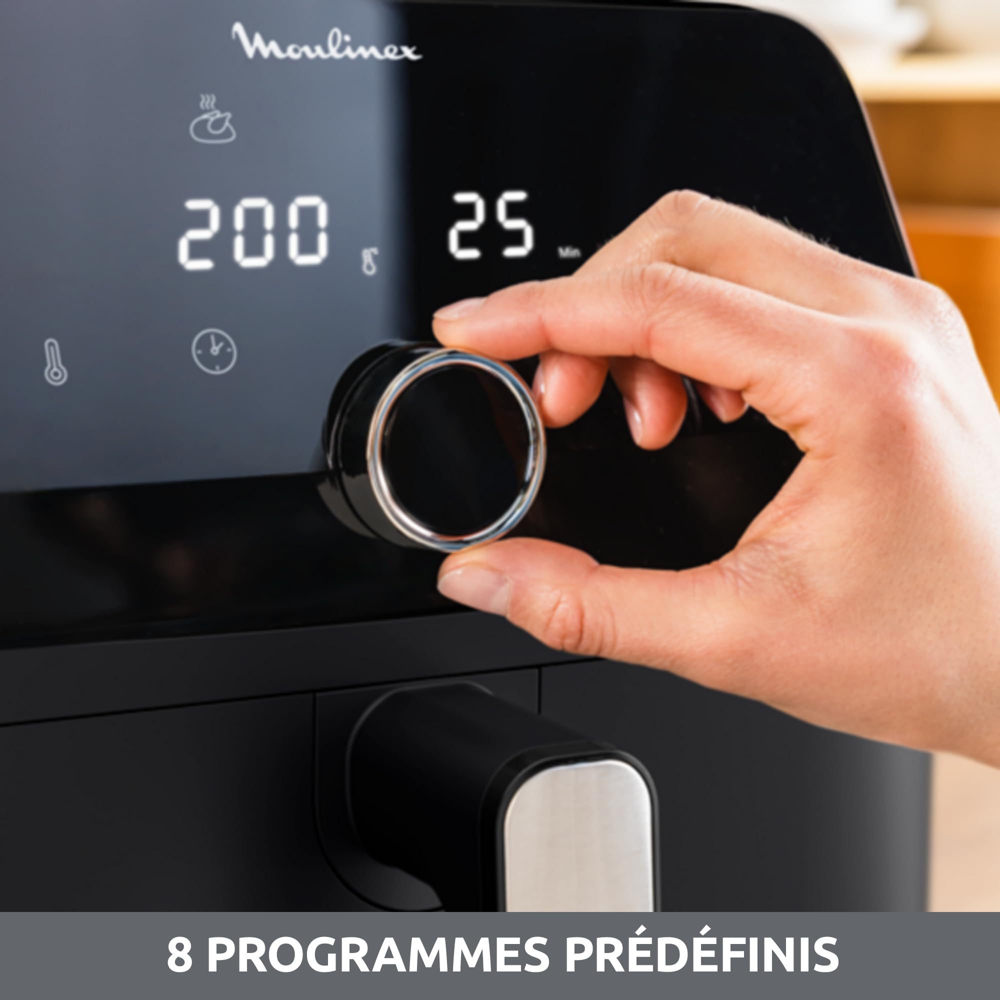 Moulinex Friteuse sans huile + Gril, Capacité XL 4,6L, Jusqu'à 6 personnes, 8 Programmes automatiques, Air Fryer, Ecran tactile digital, Température réglable, Easy Fry & Grill 2en1, EZ505810