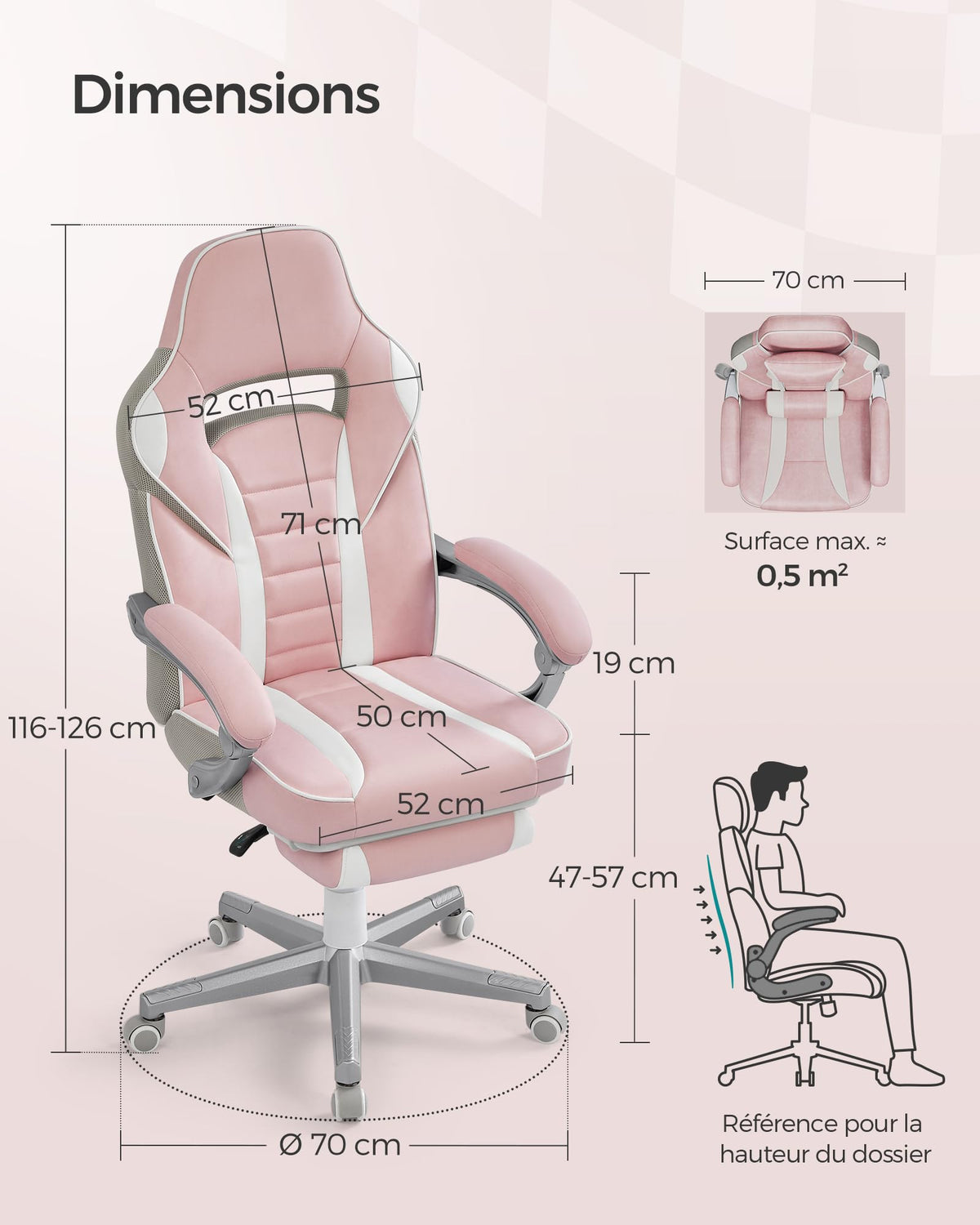 SONGMICS Fauteuil de Bureau Gaming OBG073B03 – Ergonomique, Repose-pieds, Appui-tête, 150 kg