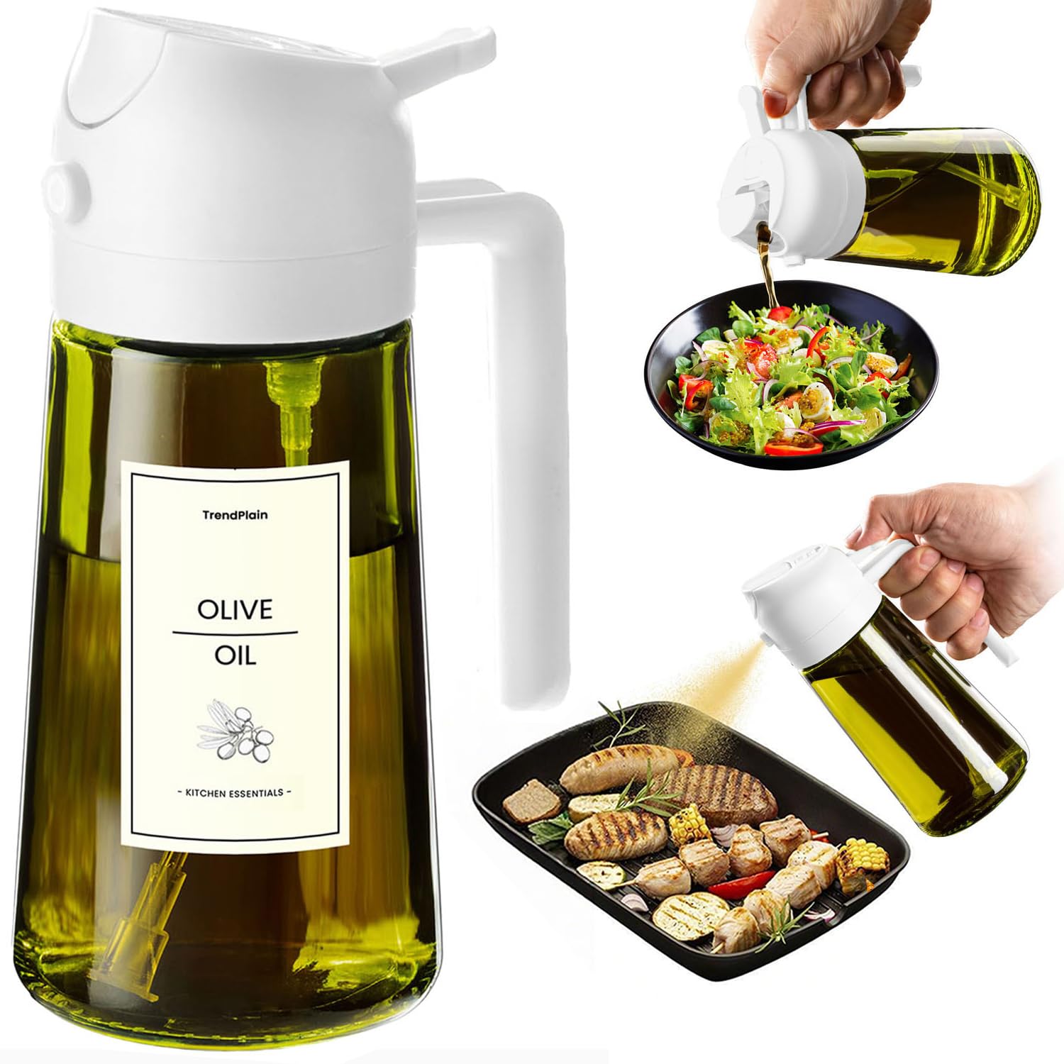 TrendPlain Vaporisateur Huile Cuisine 470ml – Spray 2-en-1 Air Fryer, Salades & Cuisson (Noir)