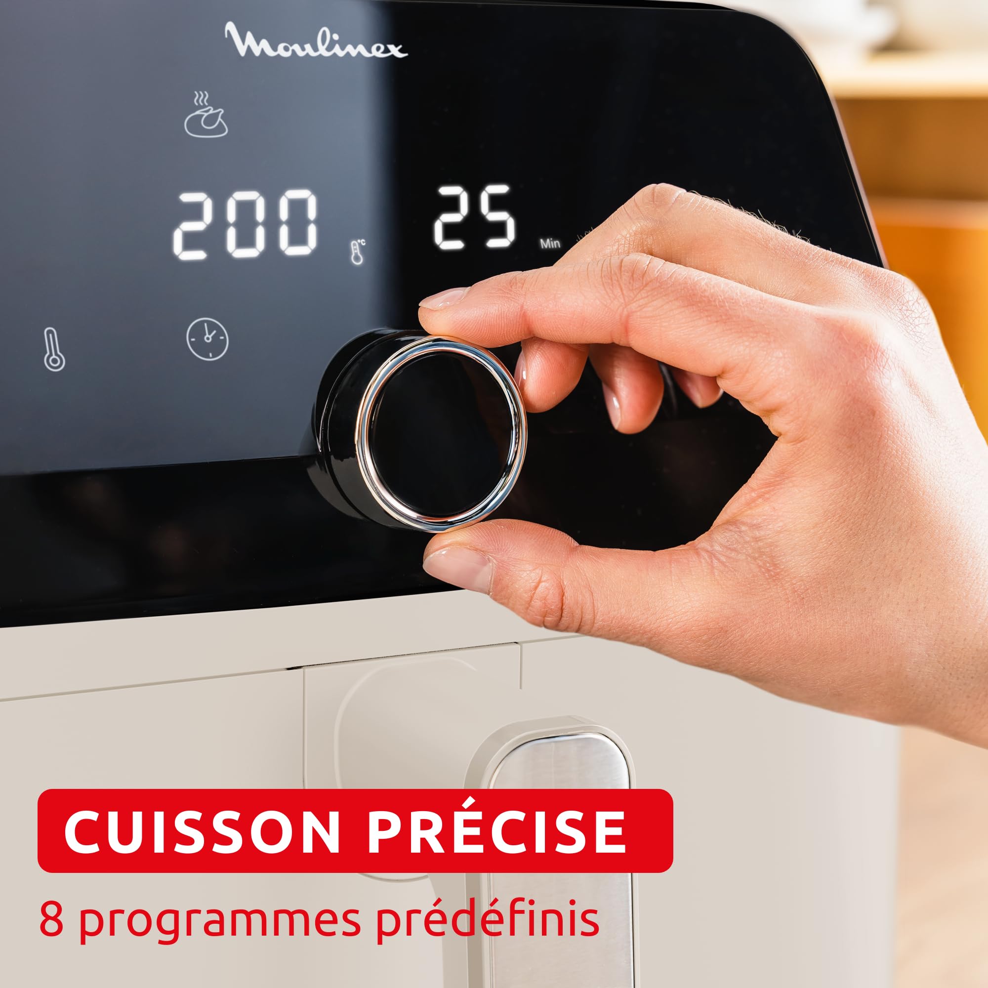 Moulinex Friteuse sans huile + Gril, Capacité XL 4,6L, Jusqu'à 6 personnes, 8 Programmes automatiques, Air Fryer, Ecran tactile digital, Température réglable, Easy Fry & Grill 2en1, EZ505810