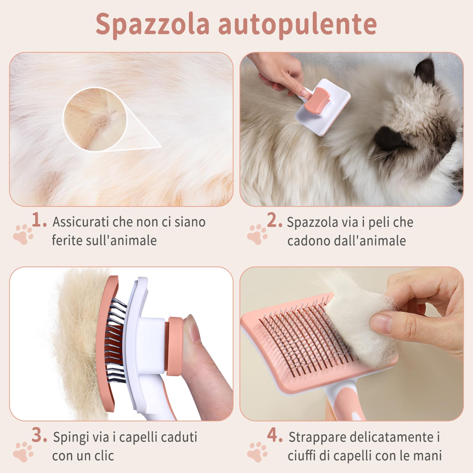 Brosse Autonettoyante Vinabo Chien & Chat – Poils Longs & Courts, Démêlané Doux