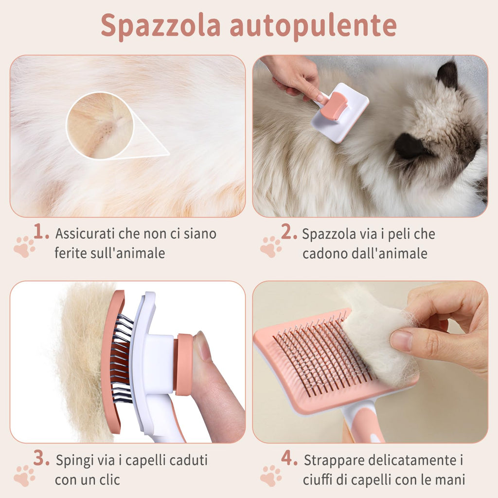 Brosse Autonettoyante Vinabo Chien & Chat – Poils Longs & Courts, Démêlané Doux