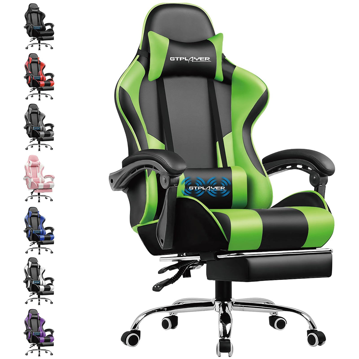 GTPLAYER Chaise Gaming Ergonomique, Fauteuil Gamer, Chaise Bureau, Dossier réglable à 135°, Hauteur Réglable, Repose-Pieds rétractables, Simili Cuir, Supporte 150 kg, Bleu