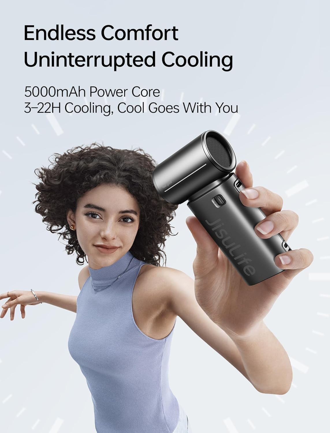 JISULIFE Ventilateur Portable, Turbo Power High Speed Air [18h Max temps de Refroidissement], vent à 5 Vitesses, Rechargeable de 5000 mAh, Design de Poche, Ventilateur Personnel pour Voyagee Noir