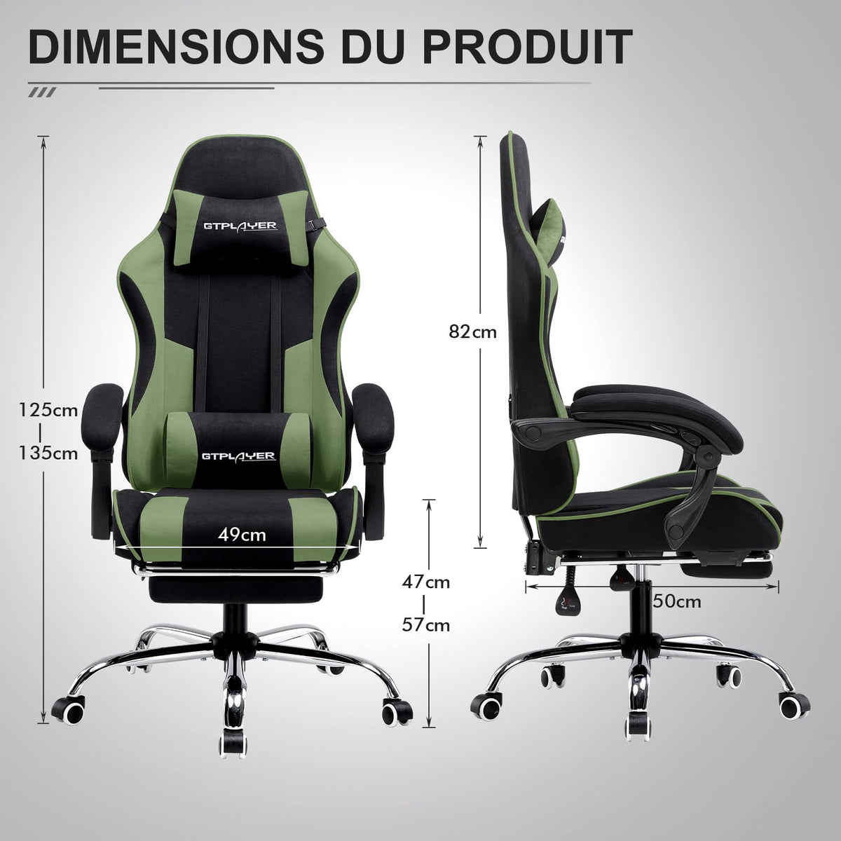 GTPLAYER Chaise Gaming Ergonomique, Fauteuil Gamer, Chaise Bureau, Dossier réglable à 135°, Hauteur Réglable, Repose-Pieds rétractables, Simili Cuir, Supporte 150 kg, Bleu