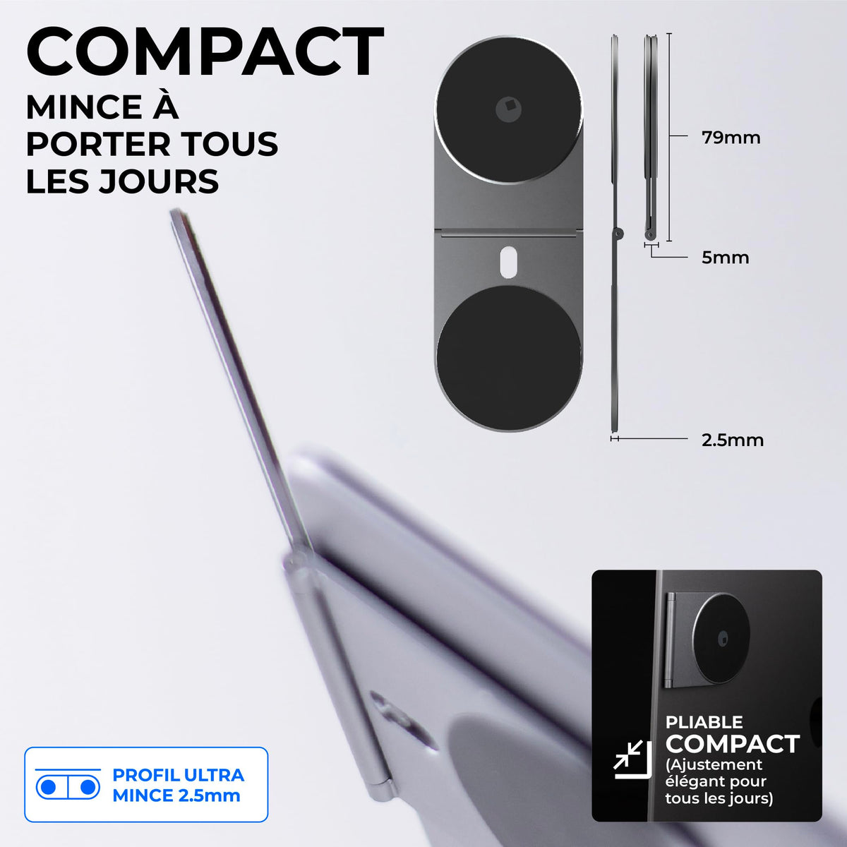 Rolling Square Edge Pro Core – Support Téléphone Magnétique pour PC Portable & Tablette – Compatible MagSafe & Tous Téléphones – Bureau, Gaming