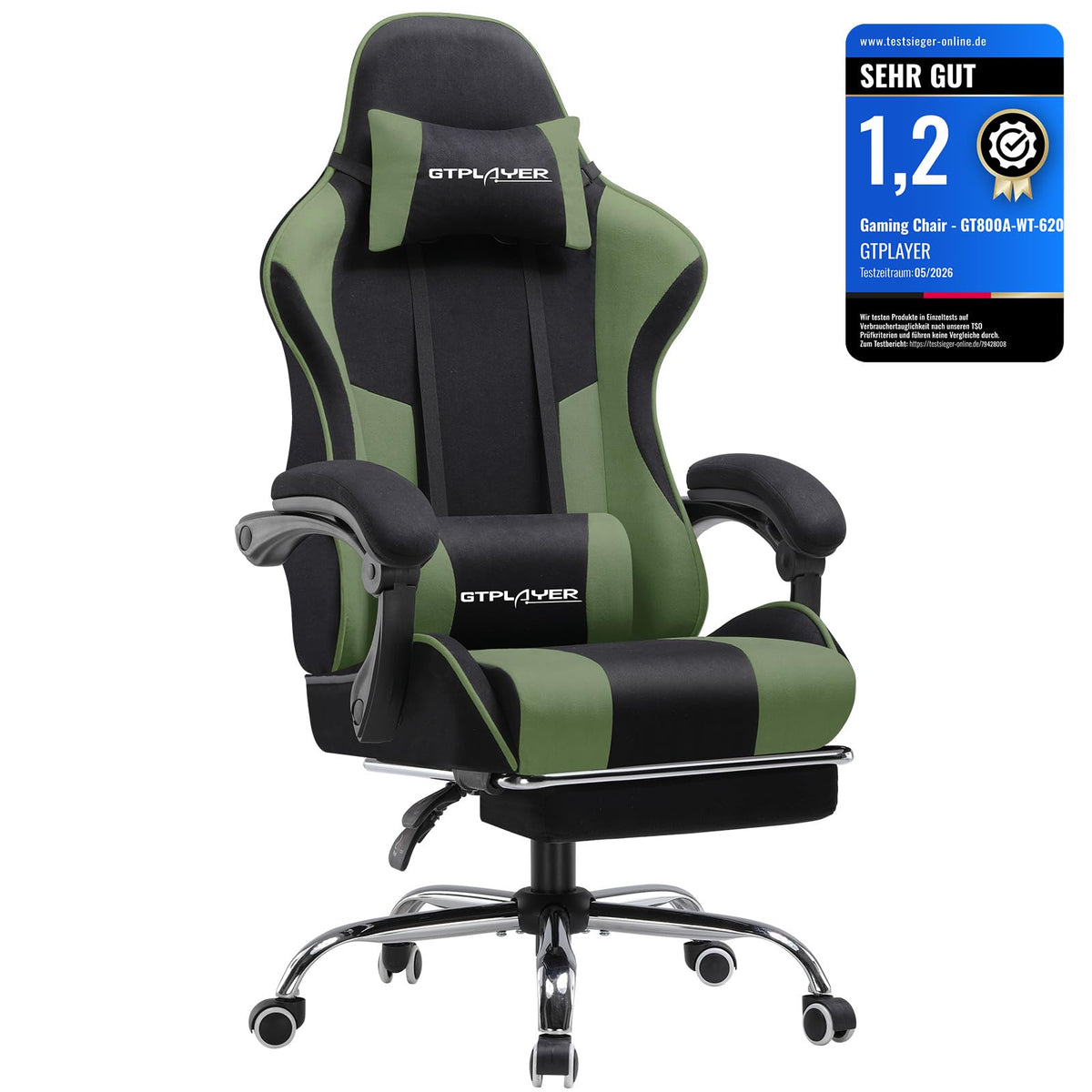 GTPLAYER Chaise Gaming Ergonomique, Fauteuil Gamer, Chaise Bureau, Dossier réglable à 135°, Hauteur Réglable, Repose-Pieds rétractables, Simili Cuir, Supporte 150 kg, Bleu