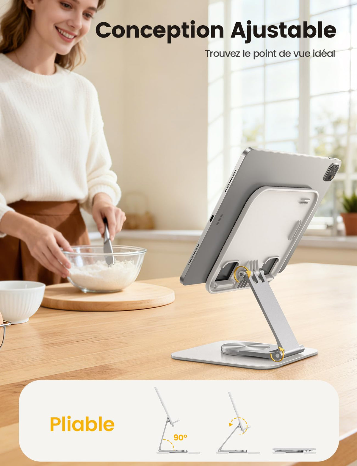 Lamicall Support Tablette Bureau – Base Rotative 360°, Design Ultrafin 15 mm, Double Axe
