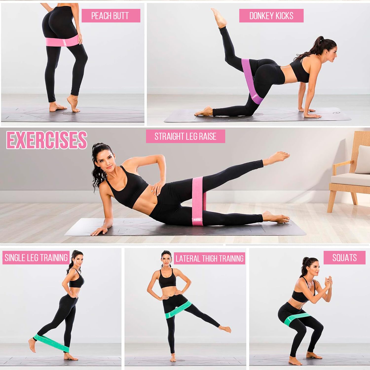 Edifit, Elastique Musculation, Bandes avec 3 Niveaux de Résistance, Fitness, Antidérapantes, Pack de 3, pour Gym, Yoga, Crossfit, Pilates ou Exercices à Domicile