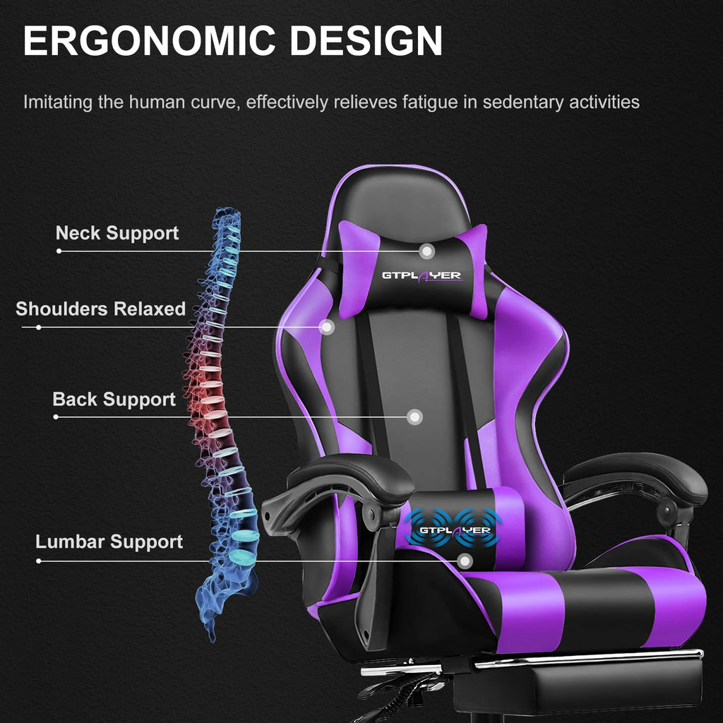 GTPLAYER Chaise Gaming Ergonomique, Fauteuil Gamer, Chaise Bureau, Dossier réglable à 135°, Hauteur Réglable, Repose-Pieds rétractables, Simili Cuir, Supporte 150 kg, Bleu