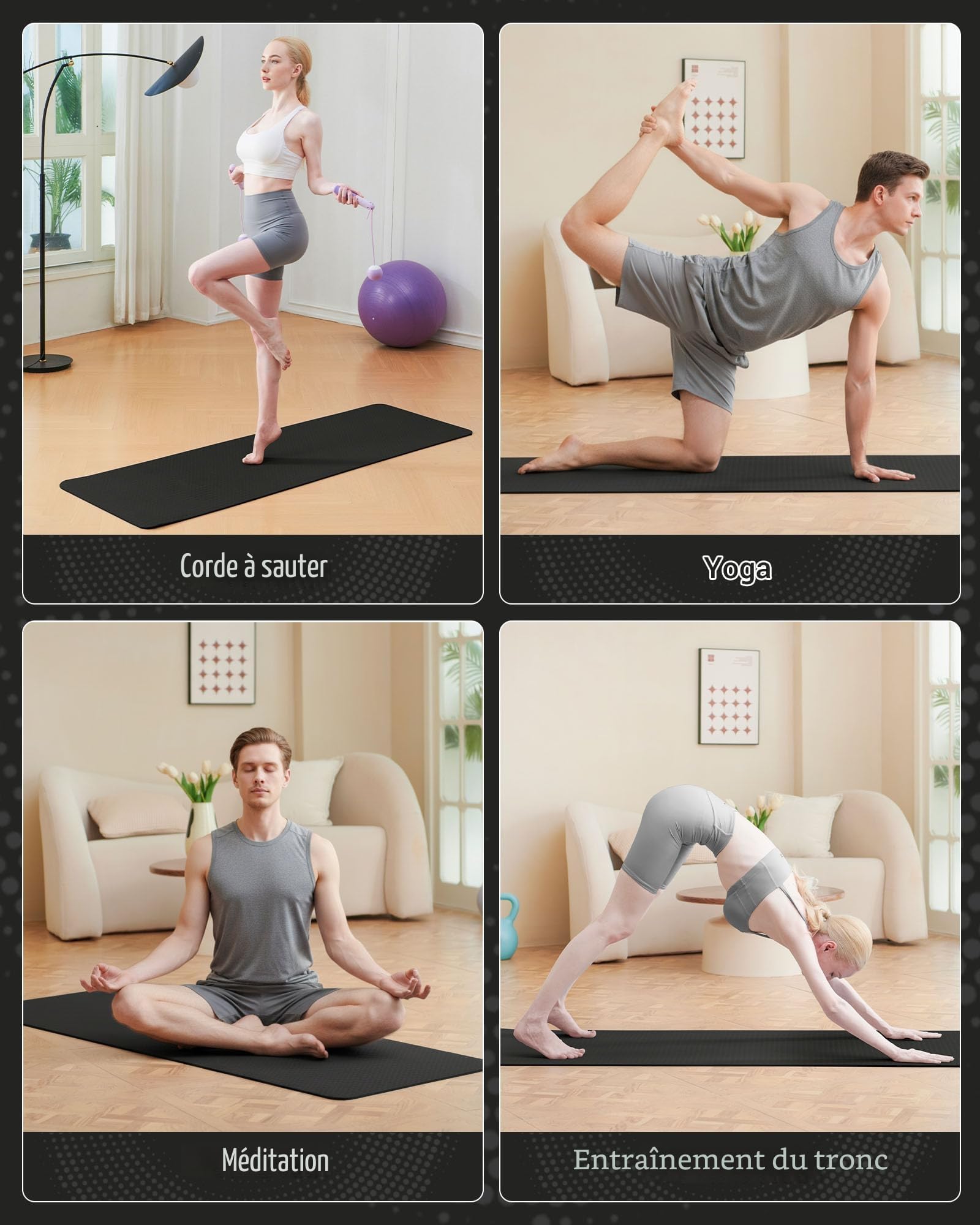 Good Nite Tapis de Yoga de Gymnastique de Exercice Fitness Tapis Fitness Antidérapant de Sport de Pilates avec Sangle de Transport 183 x 61 x 0,6 cm