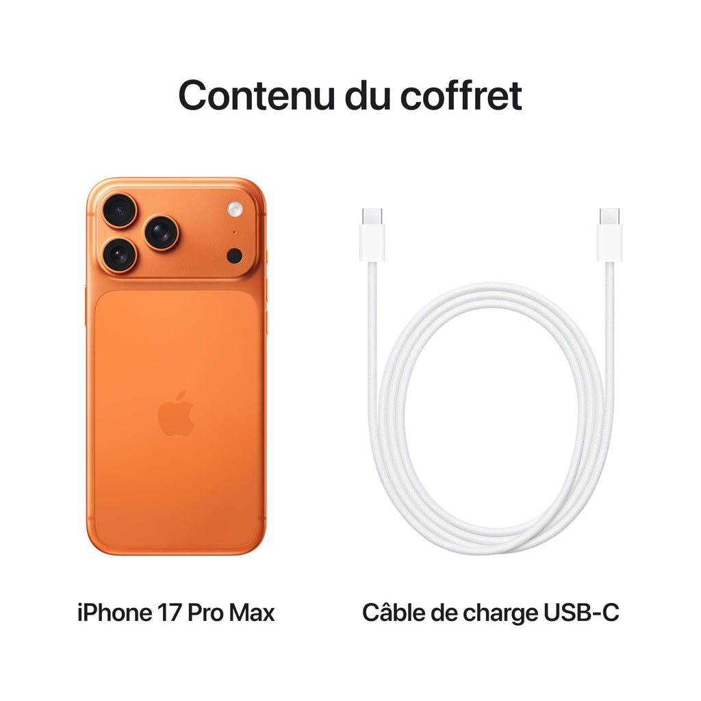 Apple iPhone 17 Pro Max 256 Go : Écran 6,9 Pouces, Puce A19 Pro, Autonomie Record sur iPhone, Système caméra Pro Fusion, Caméra Avant Center Stage ; Argent