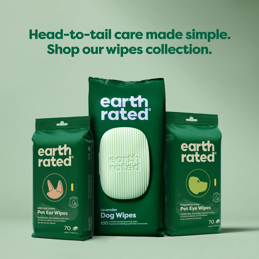 Earth Rated Lingettes hypoallergéniques pour Chiens, nettoyantes et Anti-odeurs, pour Pattes, Corps et arrière-Train, parfaites pour Chiots et Chiens Adultes, sans Parfum, 100 lingettes