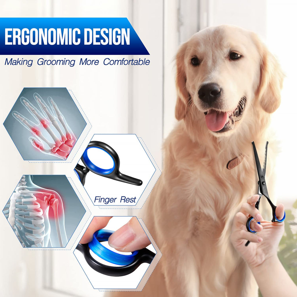 Gimars Ciseaux de toilettage professionnels pour chiens 4CR avec pointe ronde de sécurité, ciseaux droits, effilés et incurvés avec revêtement en titane