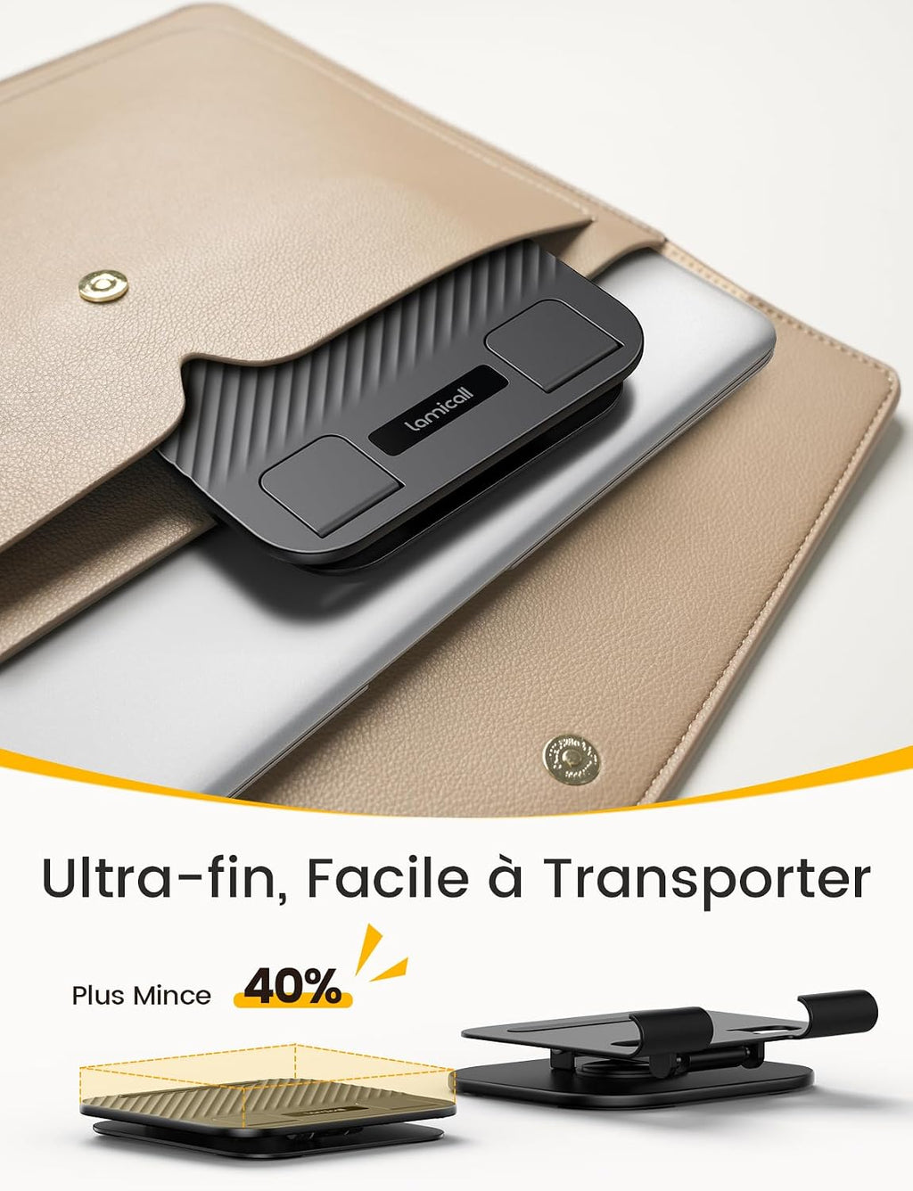 Lamicall Support Tablette Bureau – Base Rotative 360°, Design Ultrafin 15 mm, Double Axe