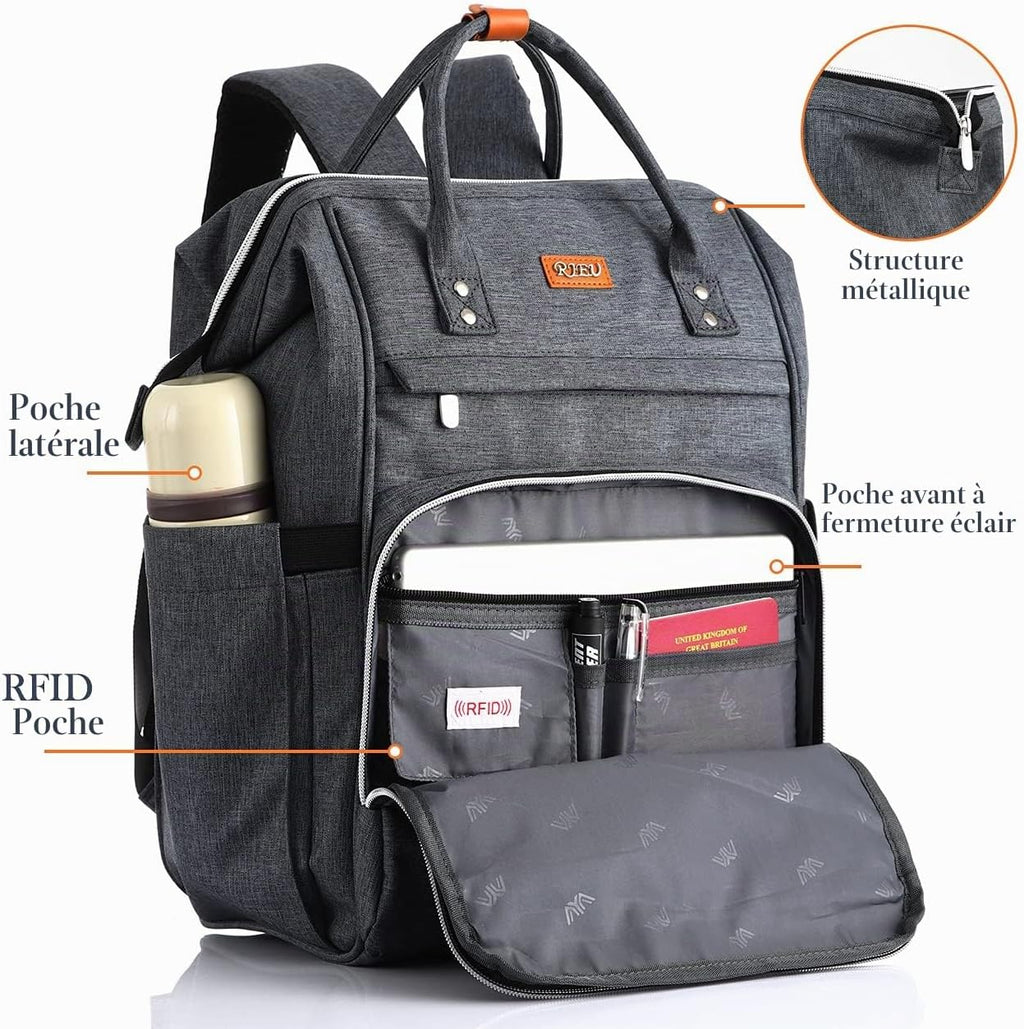 Sac à Dos Femme – Ordinateur Portable 15,6" & 17,3", Port USB, Poche RFID, Grande Capacité – École, Travail, Voyage