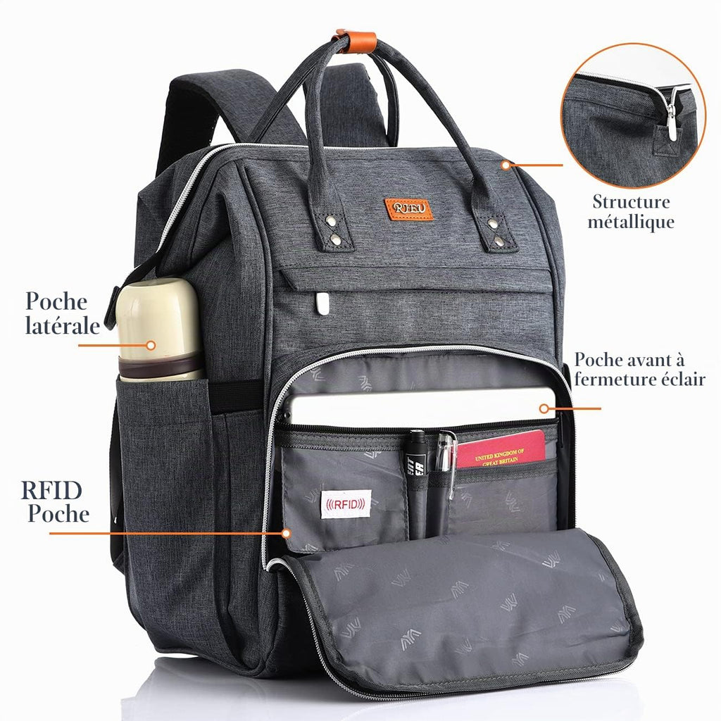 Sac à Dos Femme – Ordinateur Portable 15,6" & 17,3", Port USB, Poche RFID, Grande Capacité – École, Travail, Voyage